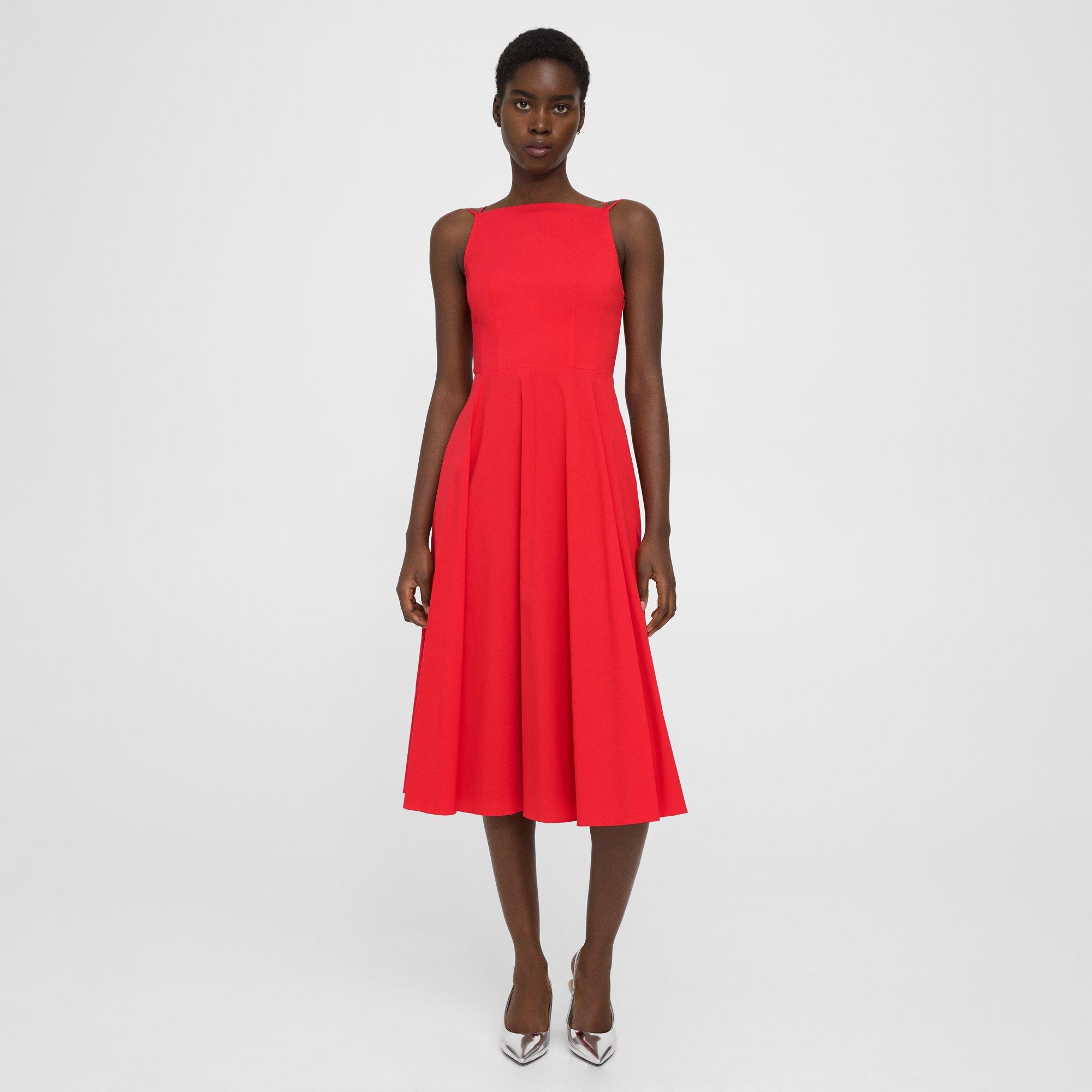 Red Good Cotton Square Neck Dress | Theory