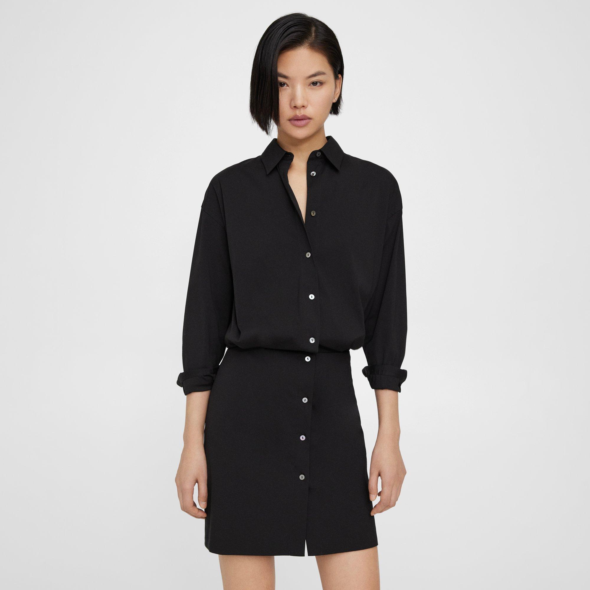 Black Good Cotton Fitted Shirt Dress | Theory