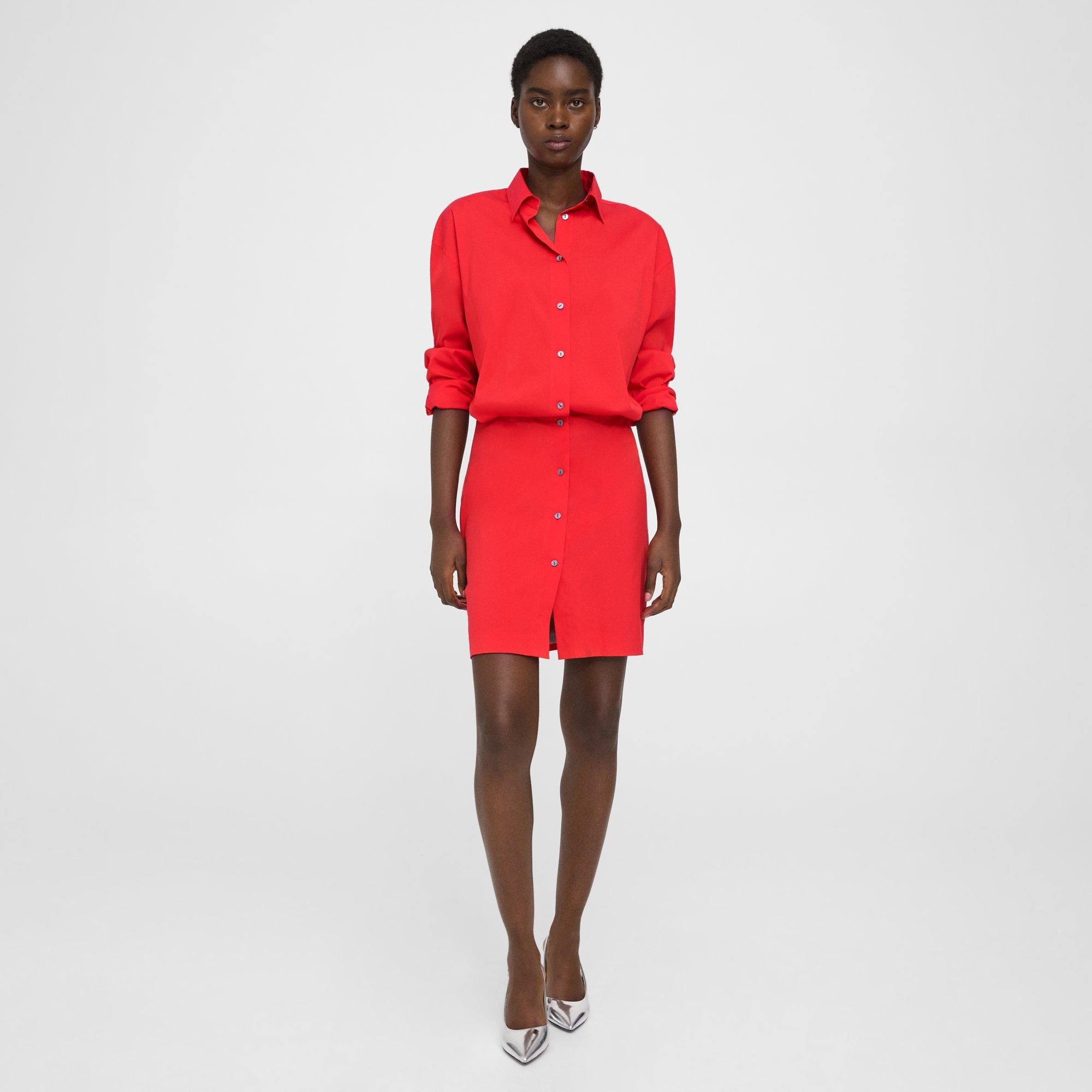 Red Good Cotton Fitted Shirt Dress | Theory