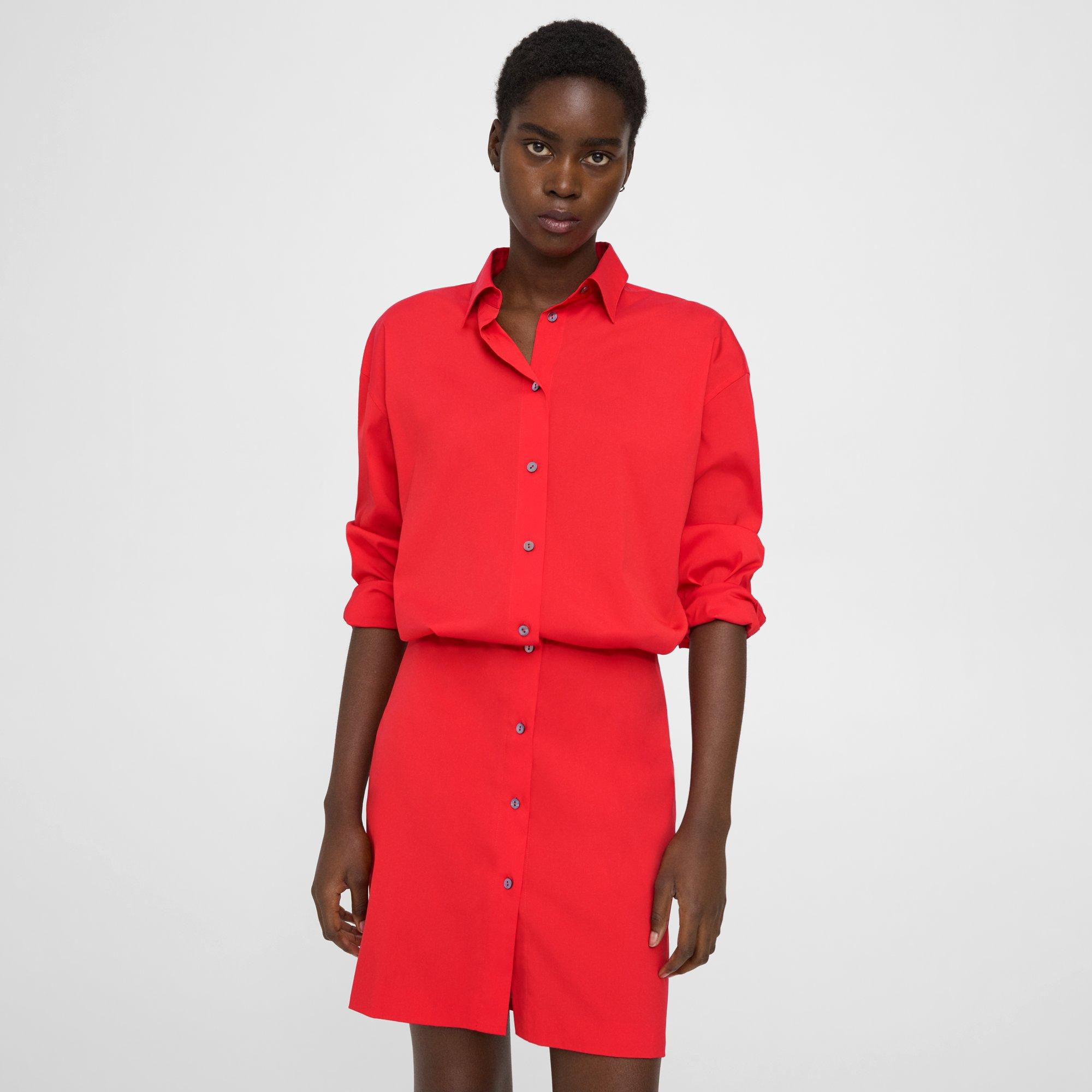 Red Good Cotton Fitted Shirt Dress | Theory