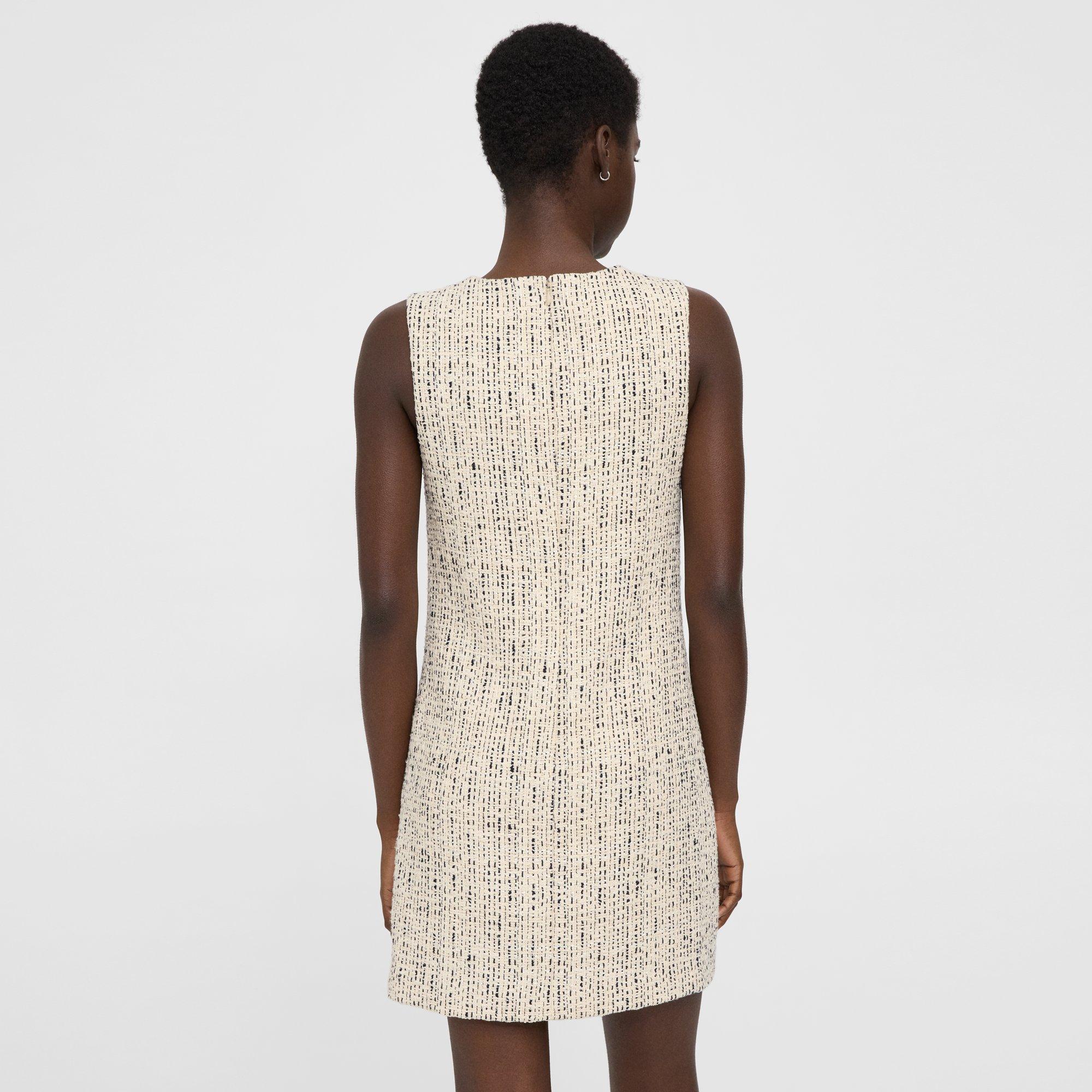 White Cotton-Blend Tweed Shift Dress | Theory