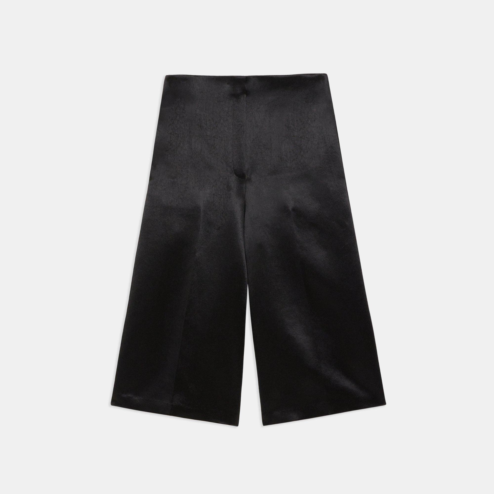 Black Bonded Satin Wide-Leg Culotte