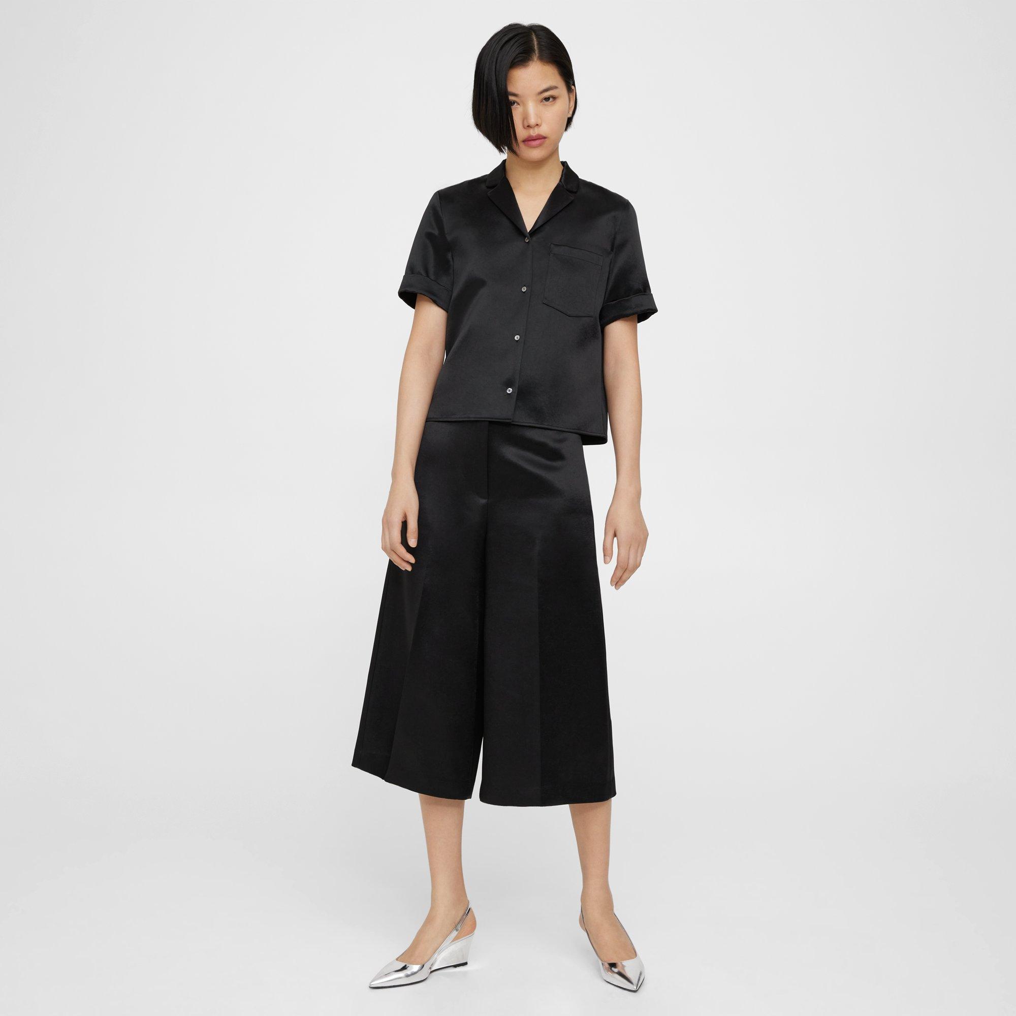 Wide-Leg Culotte in Bonded Satin