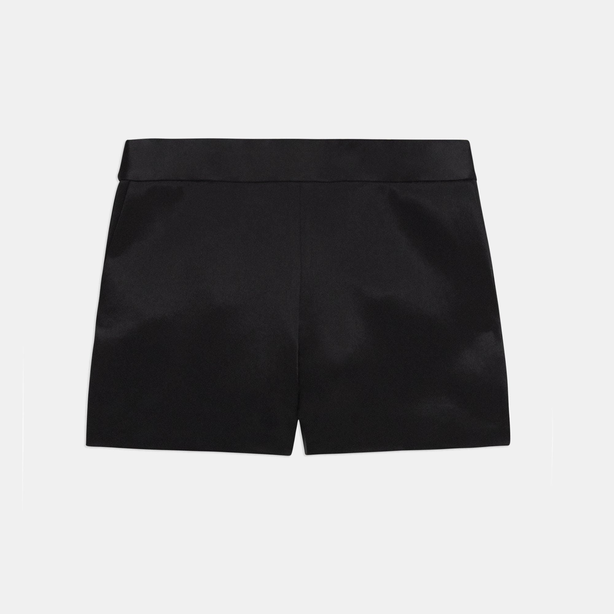 Black Bonded Satin High-Waist Short