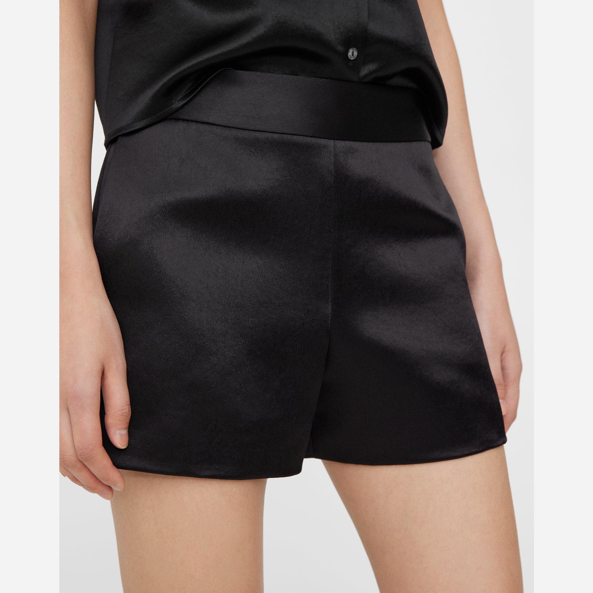 Black Bonded Satin High-Waist Short