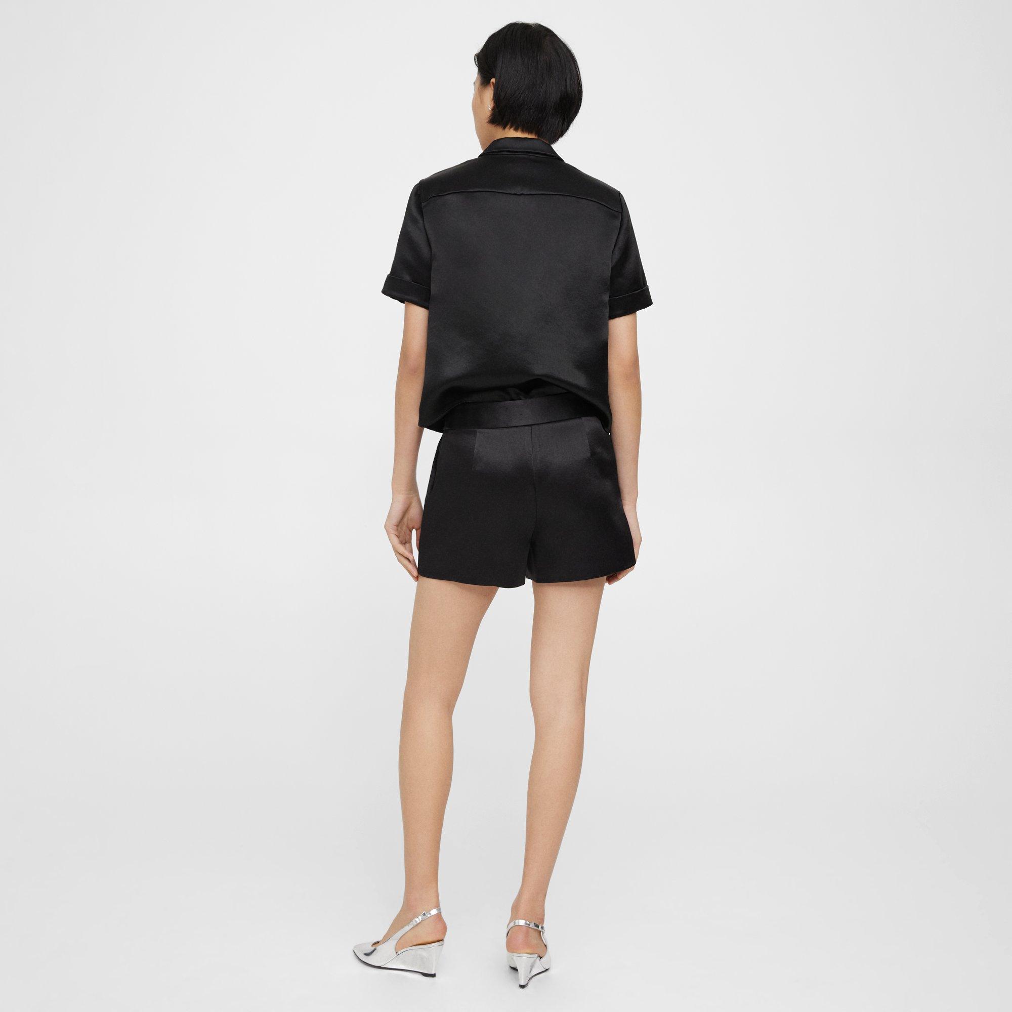 Black Bonded Satin High-Waist Short