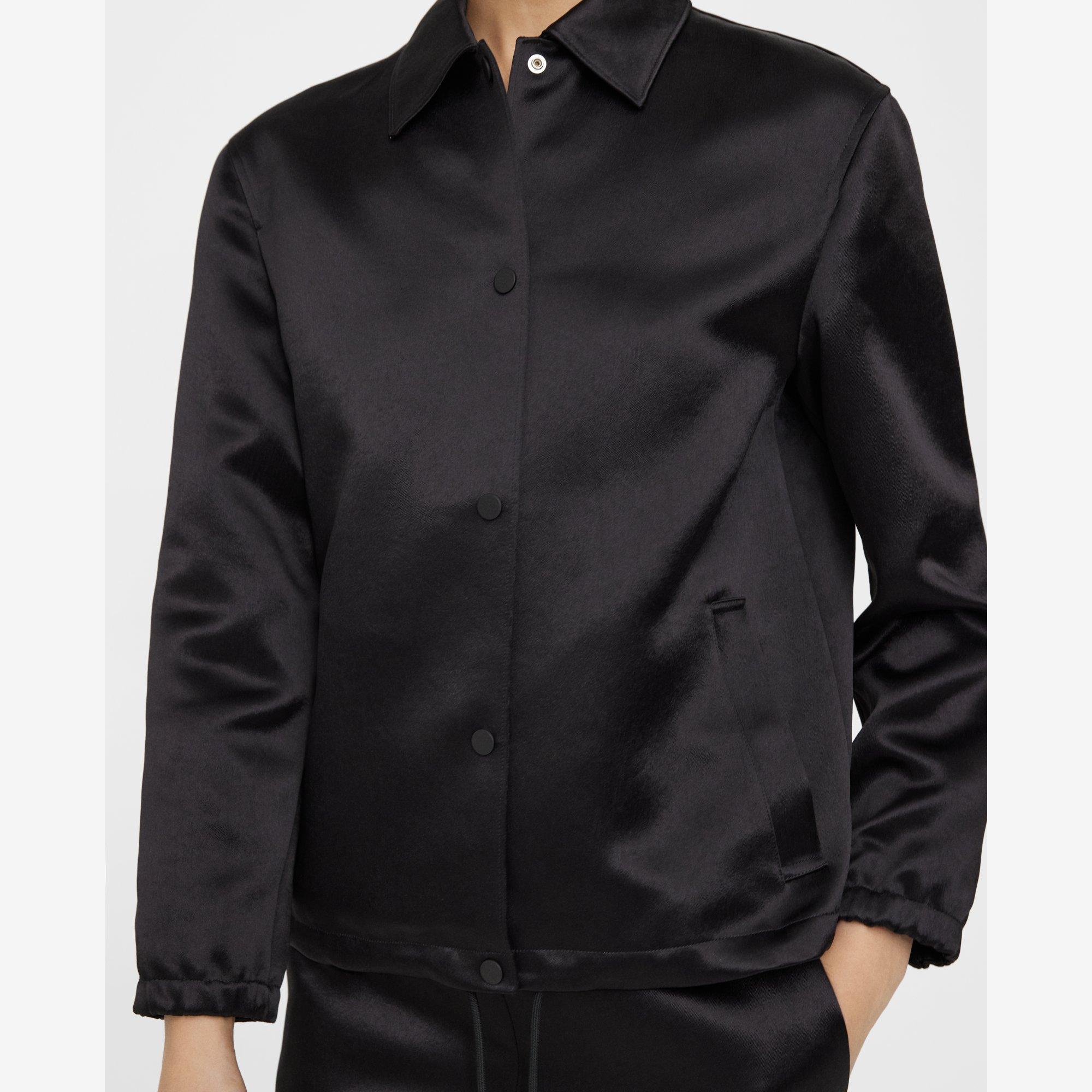 Black Bonded Satin Coach Jacket | Theory