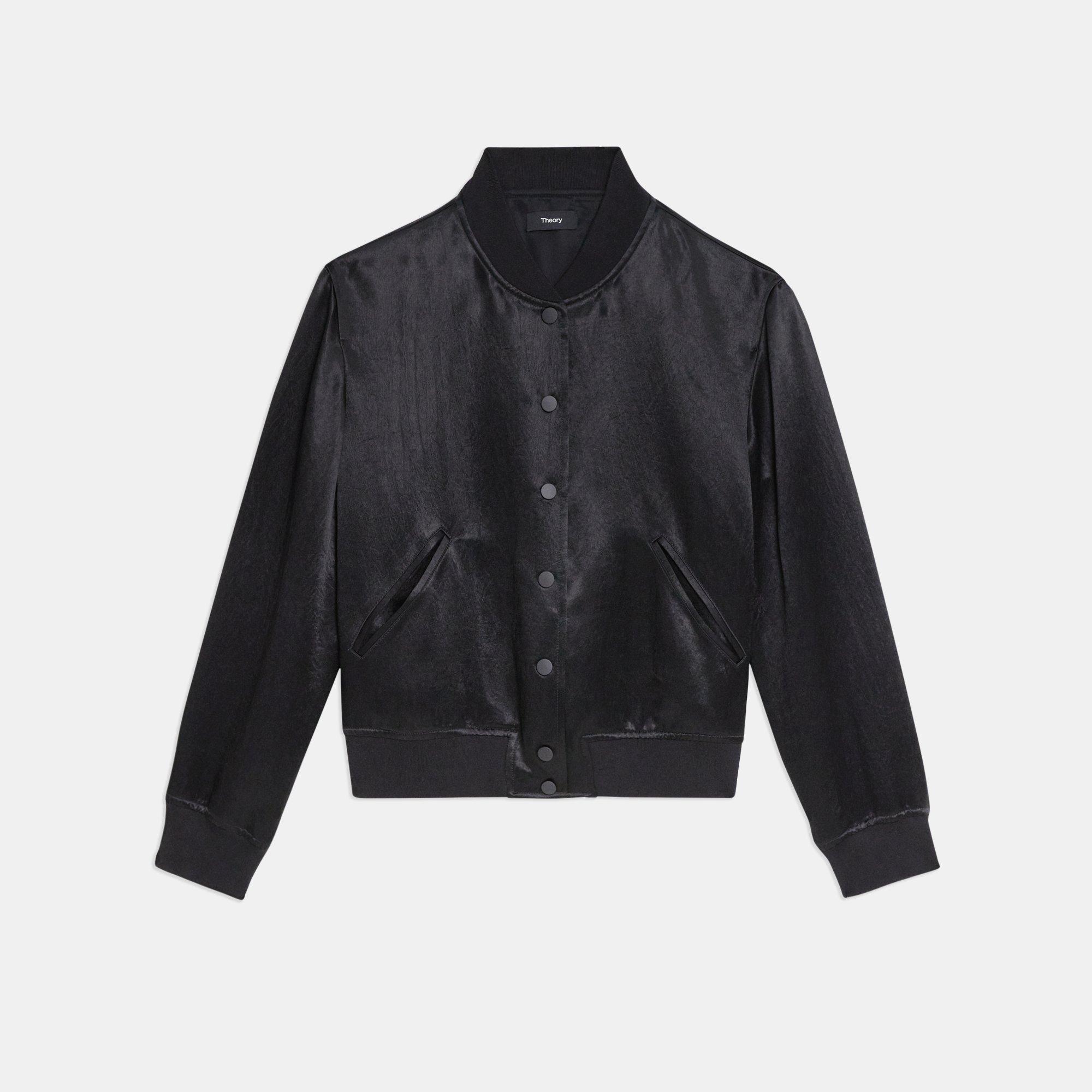 Black Satin Varsity Jacket | Theory