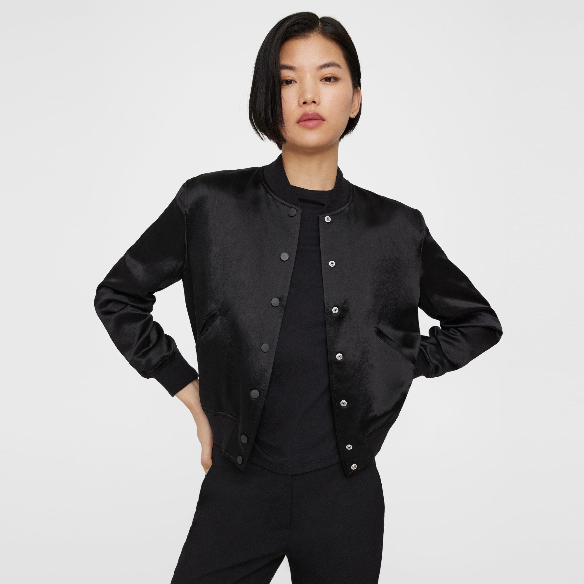 Black Satin Varsity Jacket | Theory