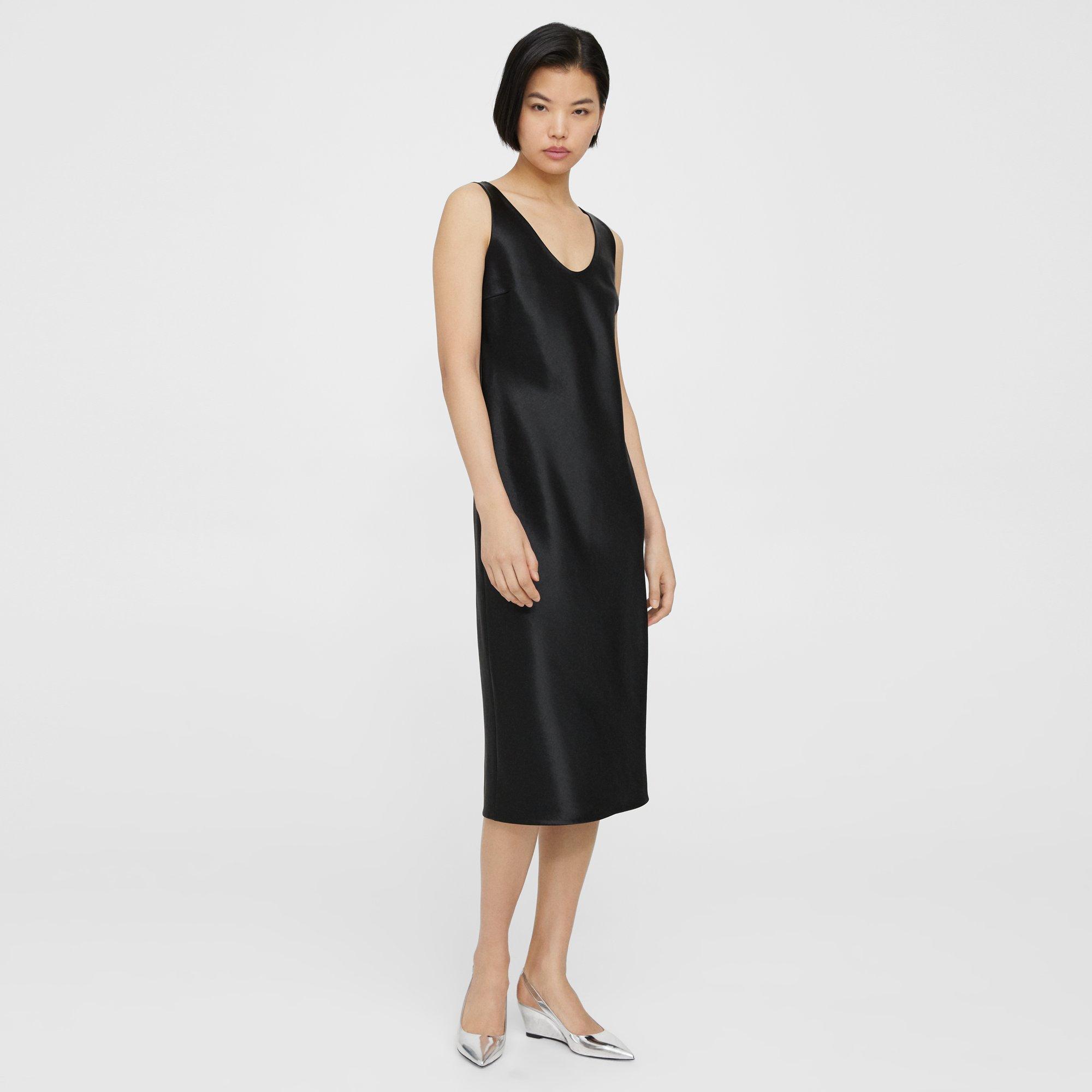 Black Bonded Satin Tank Dress