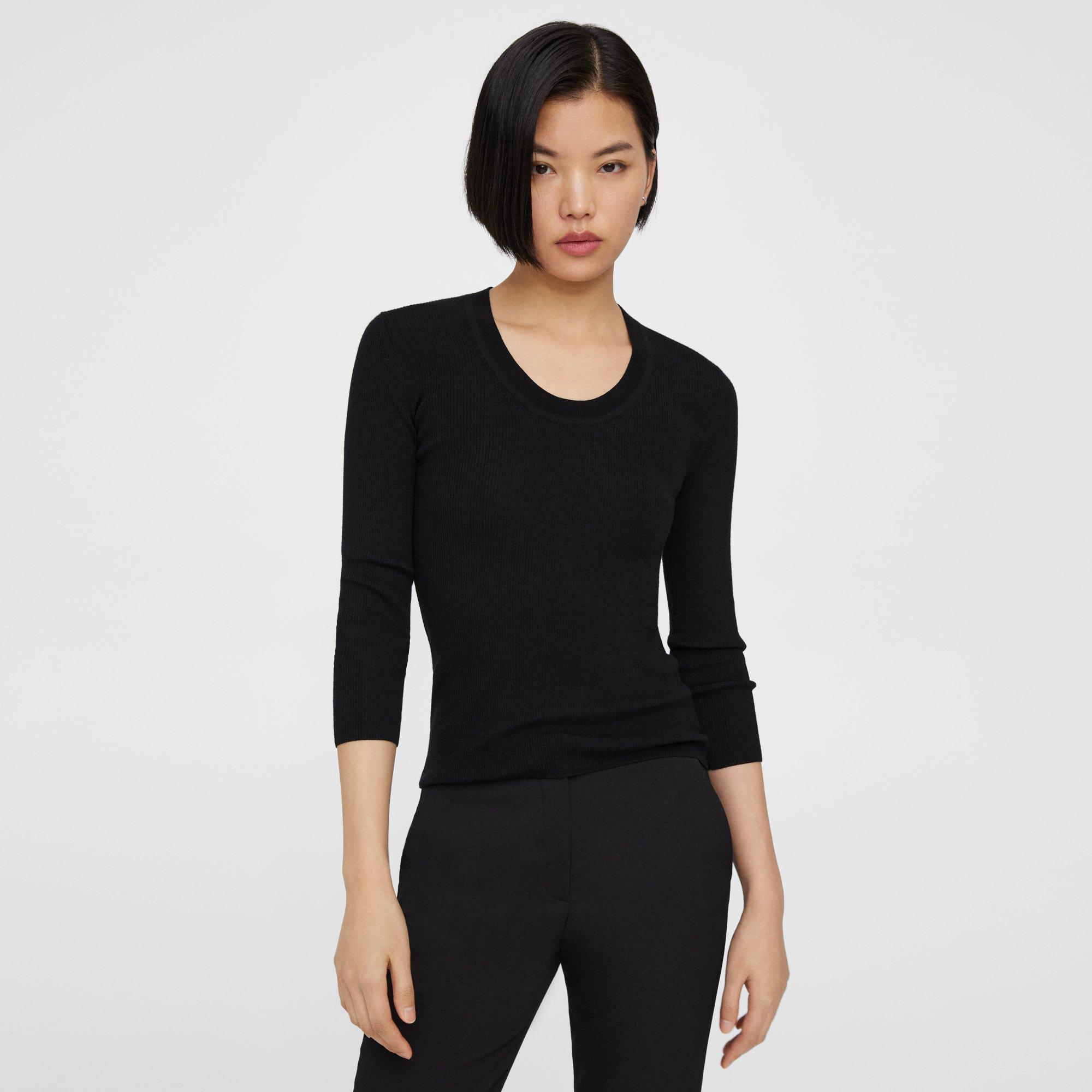 Black Regal Wool Scoop Neck Sweater | Theory