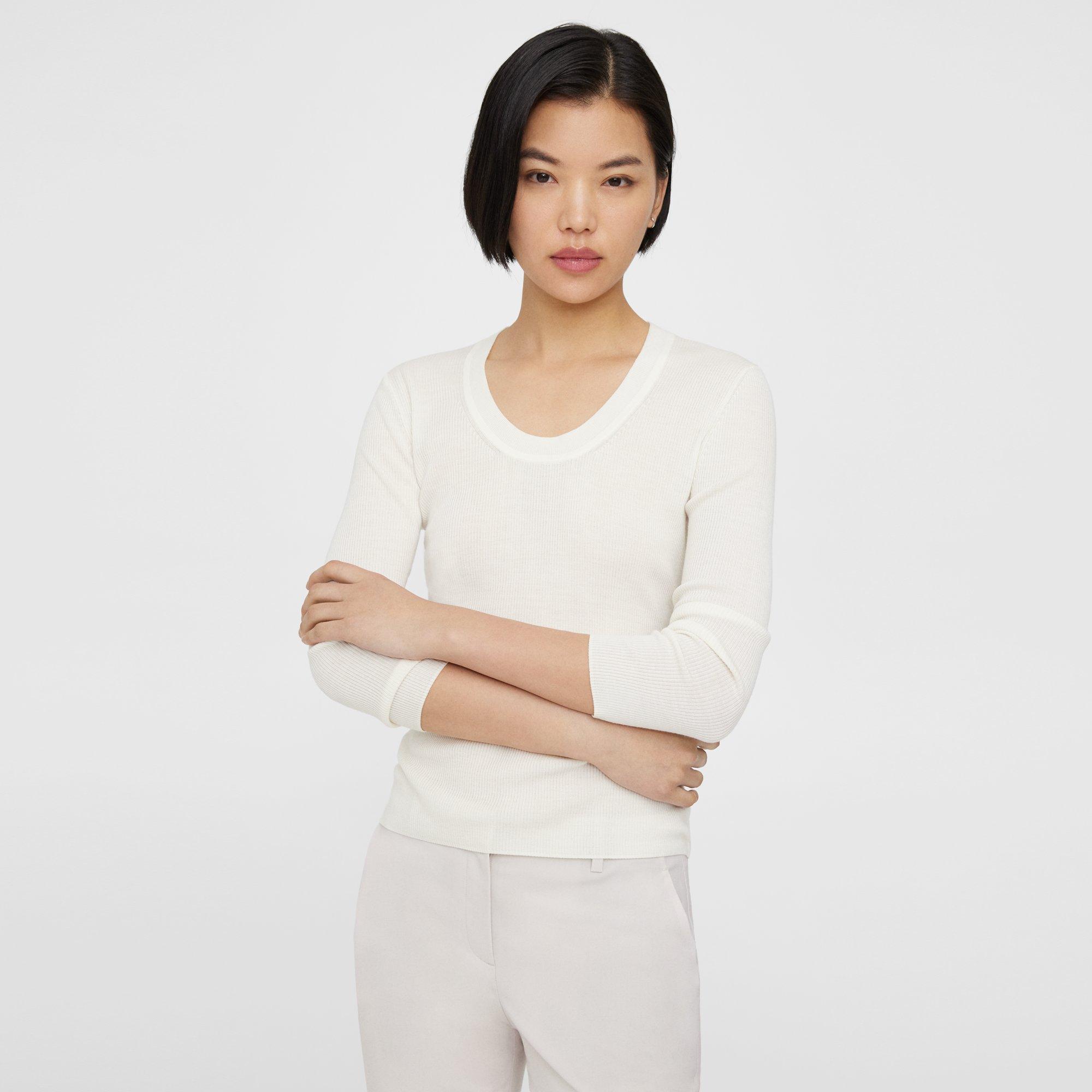 White Regal Wool Scoop Neck Sweater | Theory