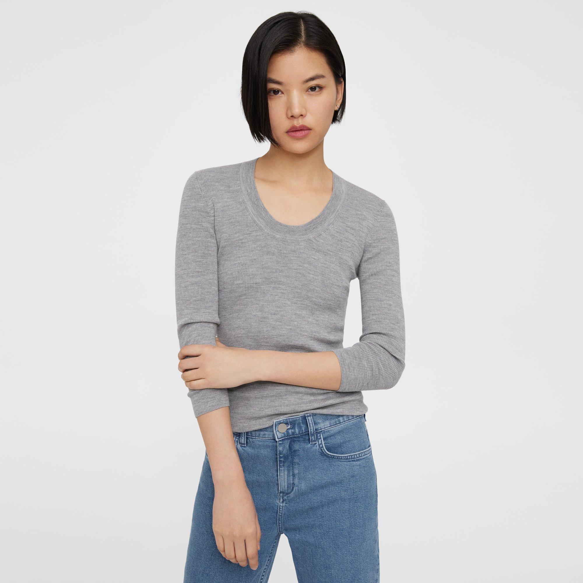 Grey Regal Wool Scoop Neck Sweater | Theory