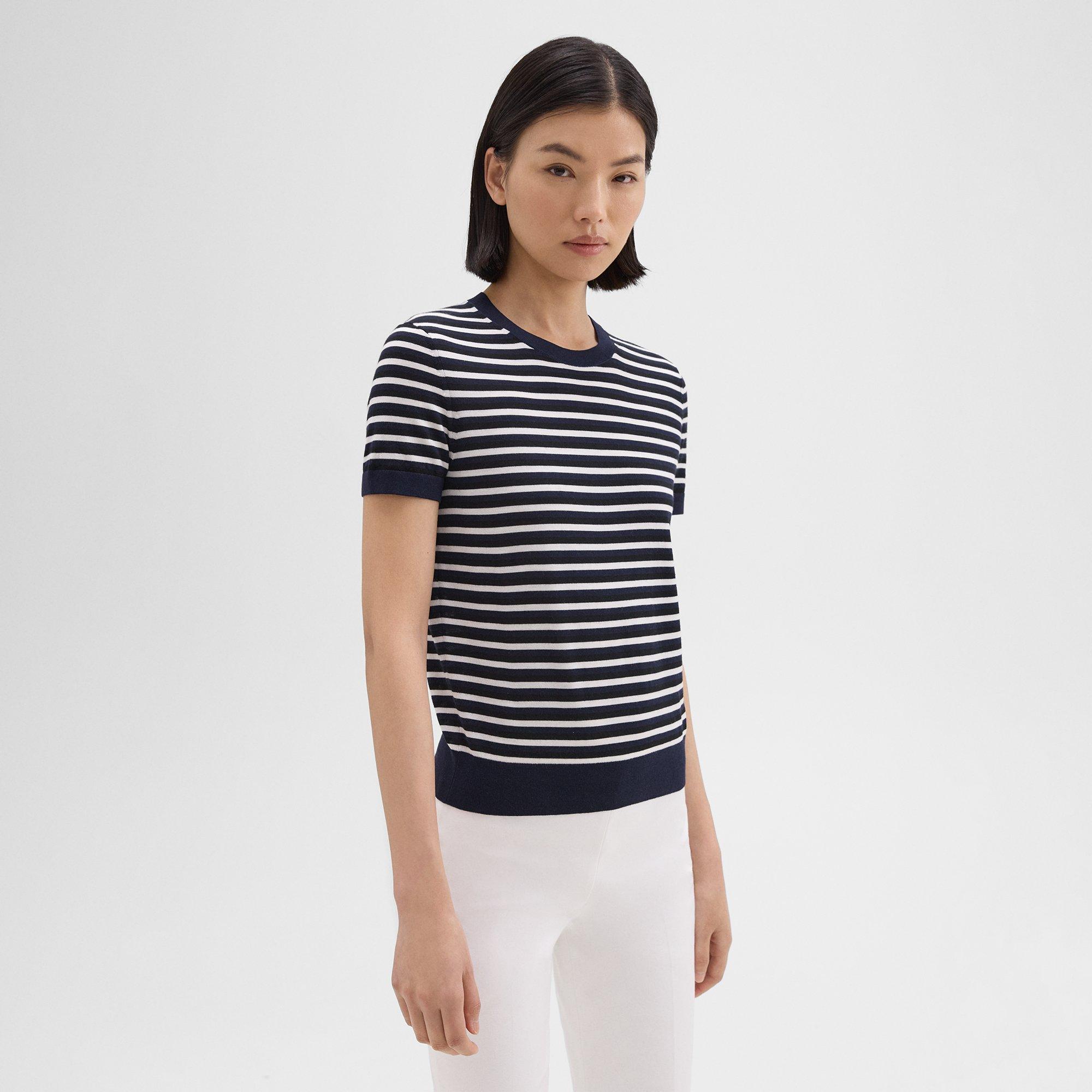 Regal Wool Striped Short-Sleeve Sweater | Theory
