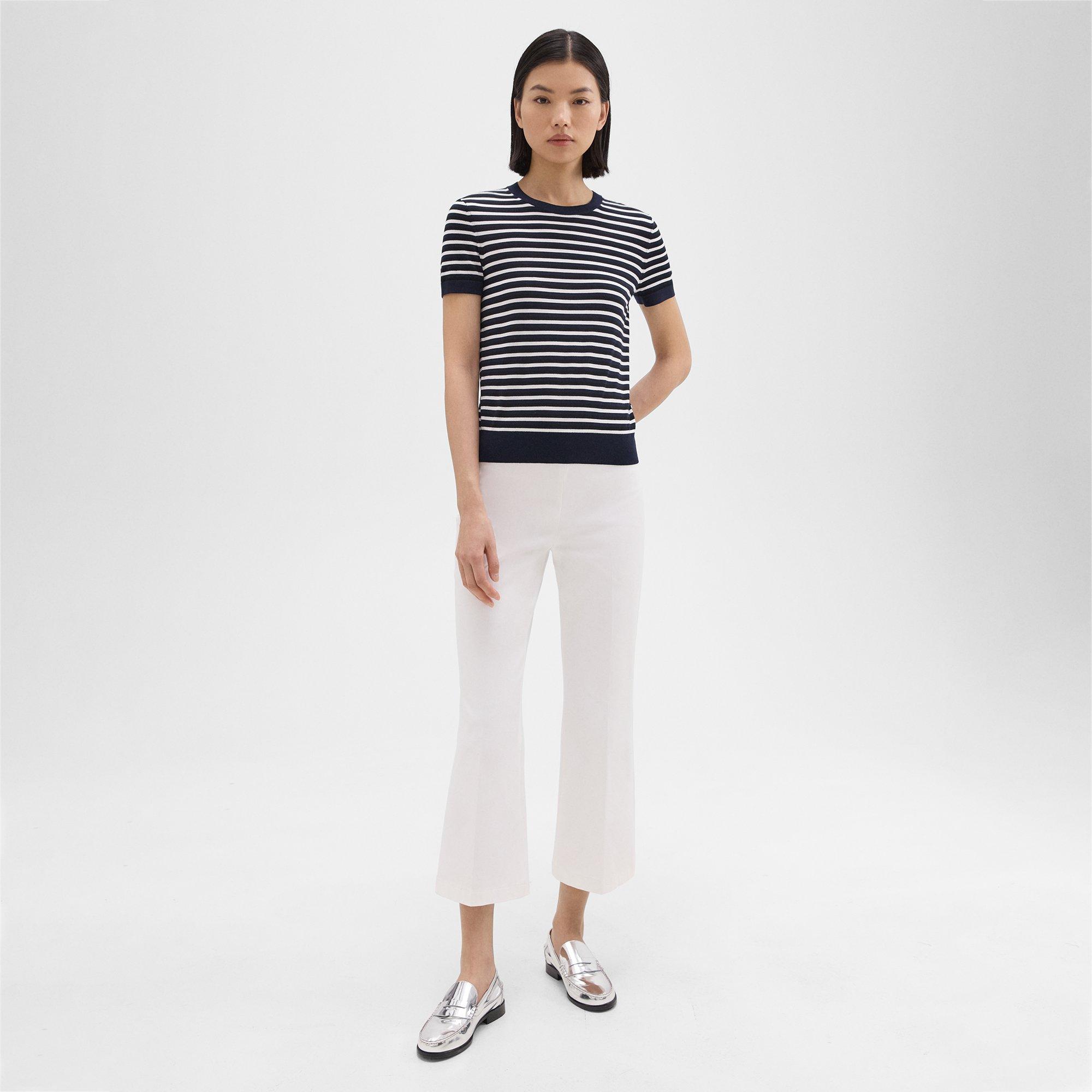 Striped Short-Sleeve Sweater in Regal Wool