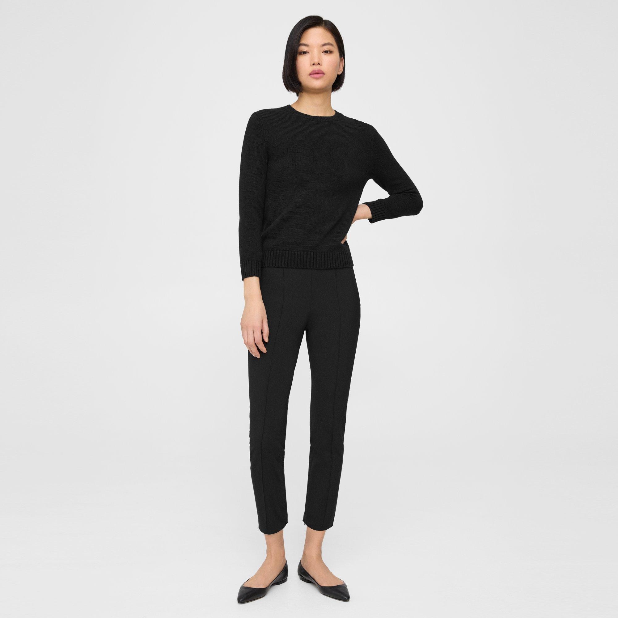 Black Cotton-Cashmere Shrunken Crewneck Sweater | Theory