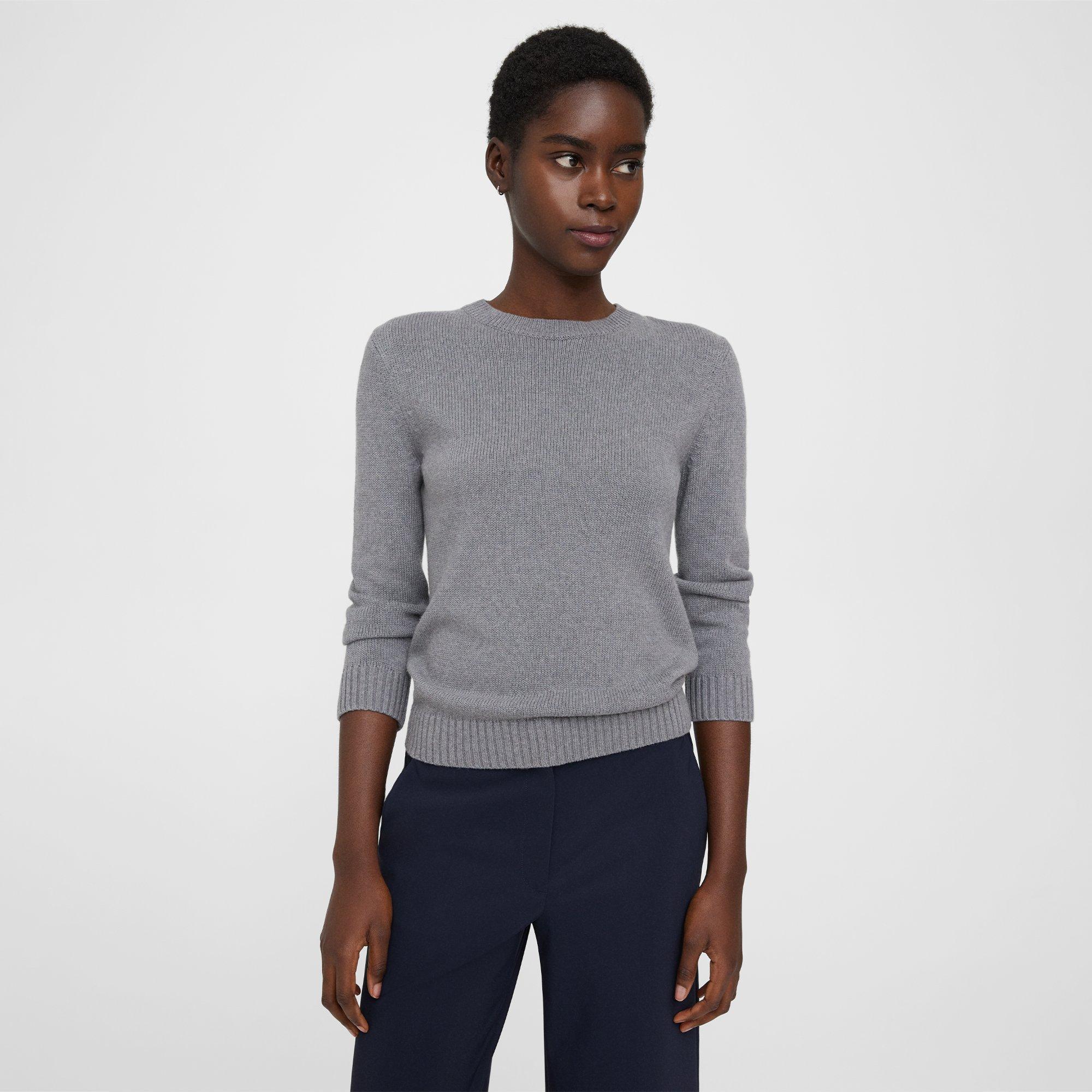 Grey Cotton-Cashmere Shrunken Crewneck Sweater | Theory