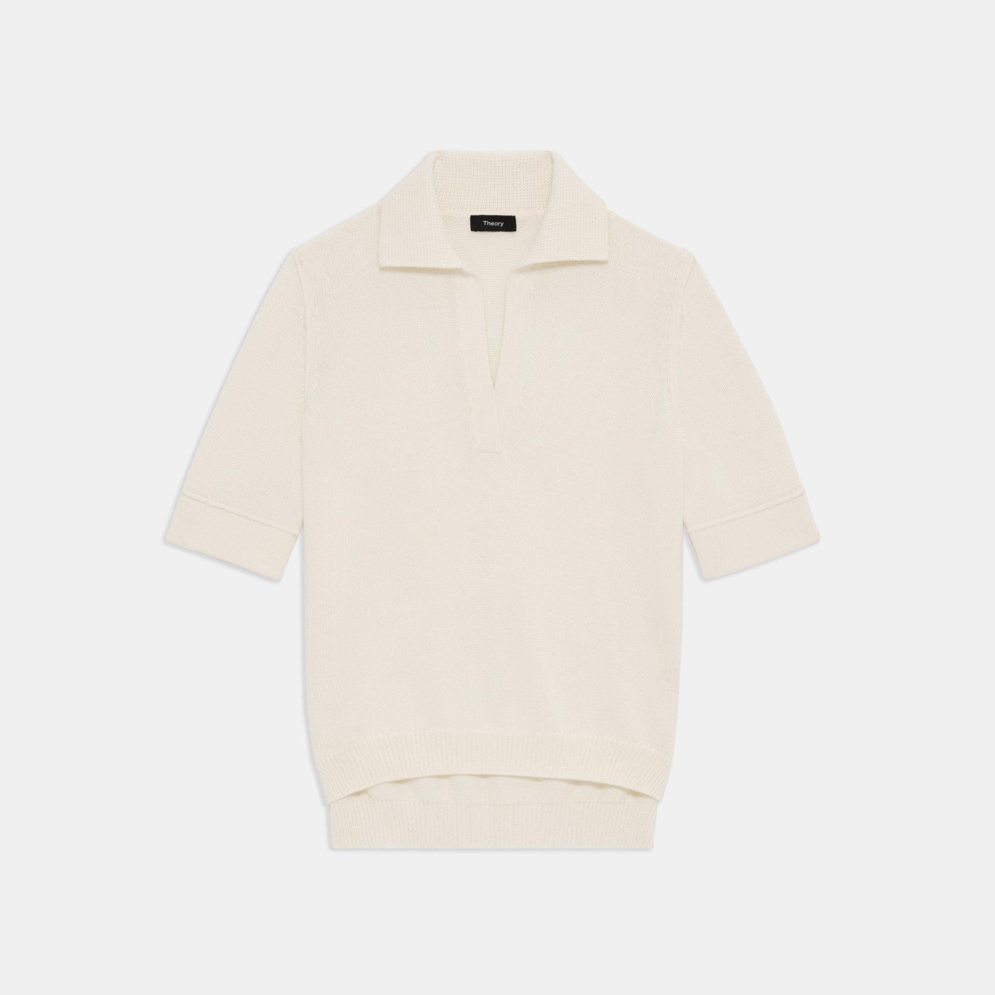 Short-Sleeve Polo Sweater in Cotton-Cashmere