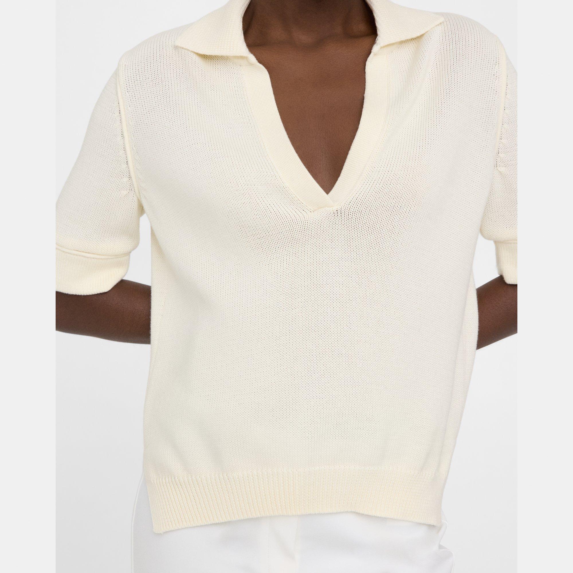 Short-Sleeve Polo Sweater in Cotton-Cashmere