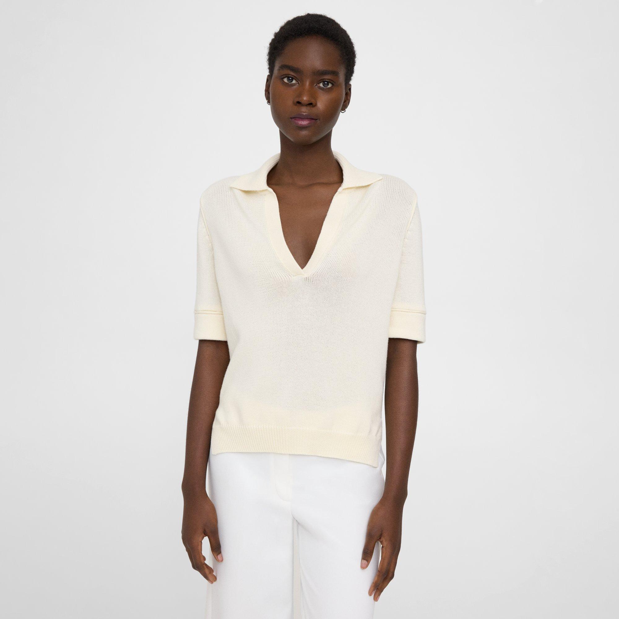 Short-Sleeve Polo Sweater in Cotton-Cashmere