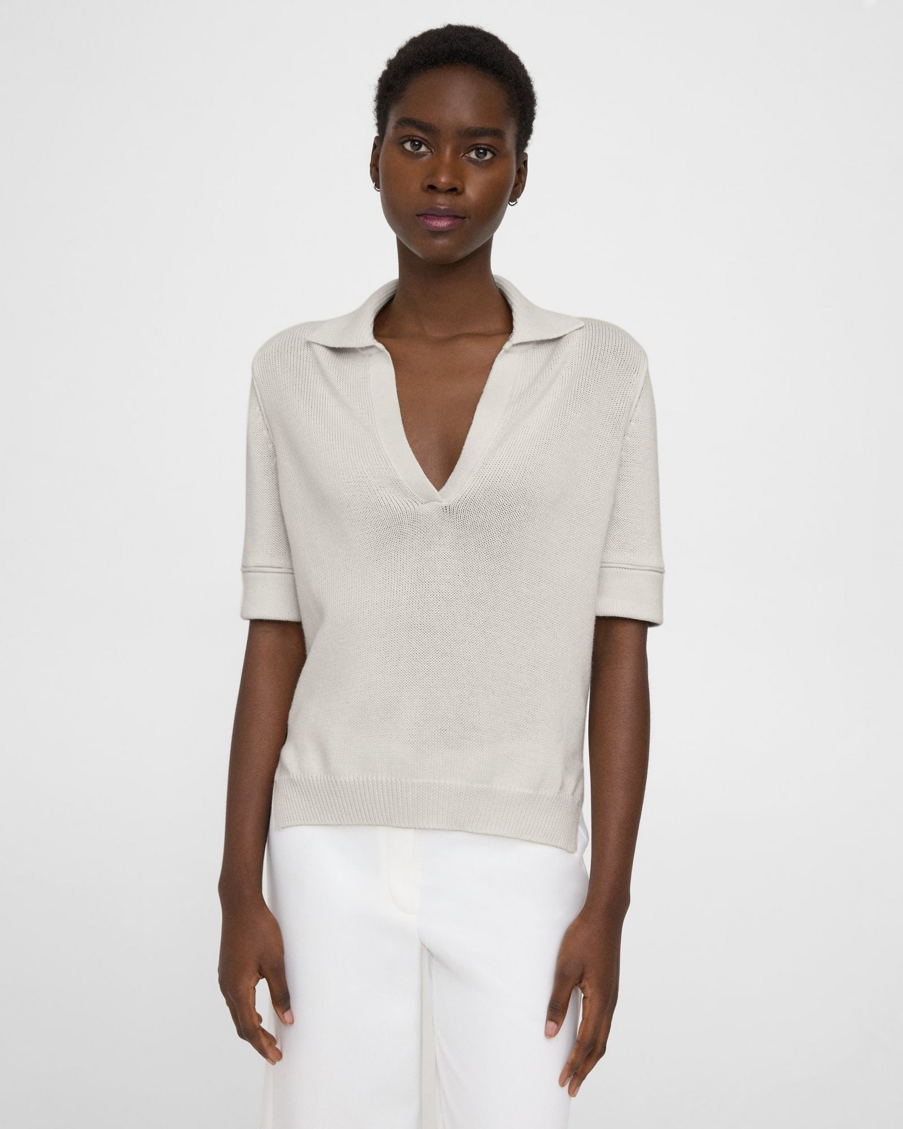 Short-Sleeve Polo Sweater in Cotton-Cashmere