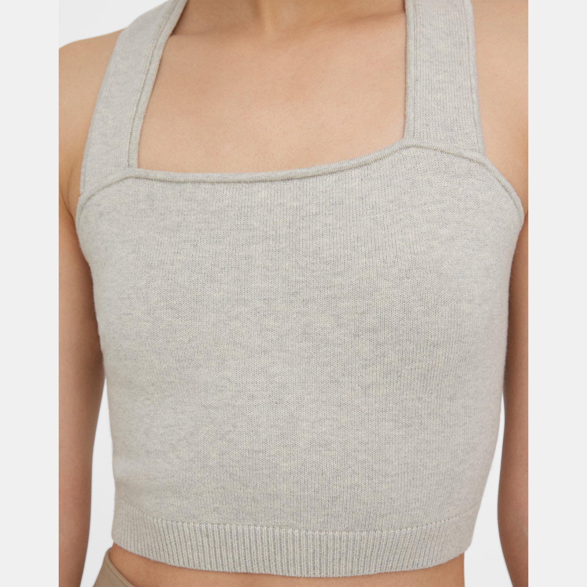 Grey Cotton-Cashmere Cropped Tank Top | Theory