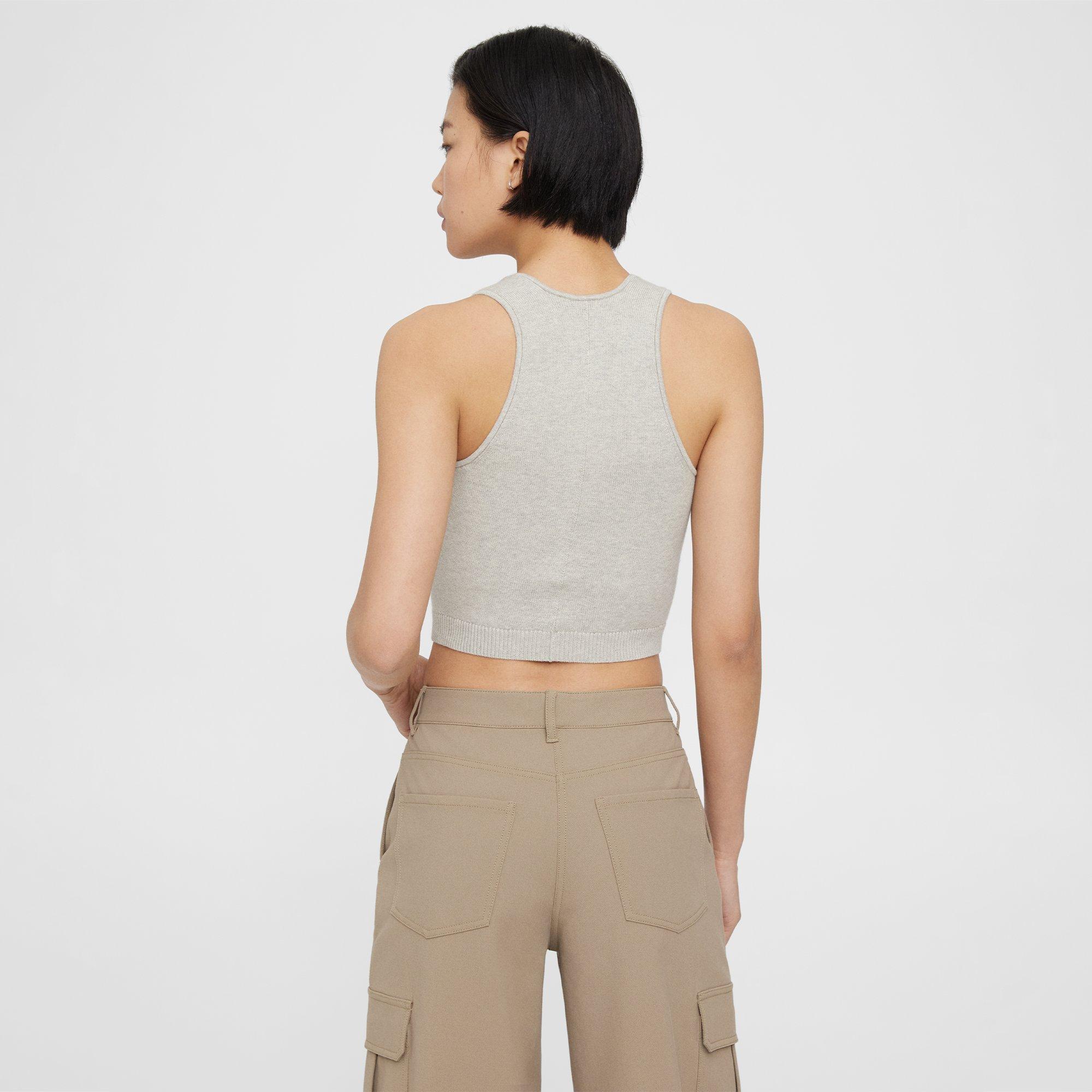 Grey Cotton-Cashmere Cropped Tank Top | Theory