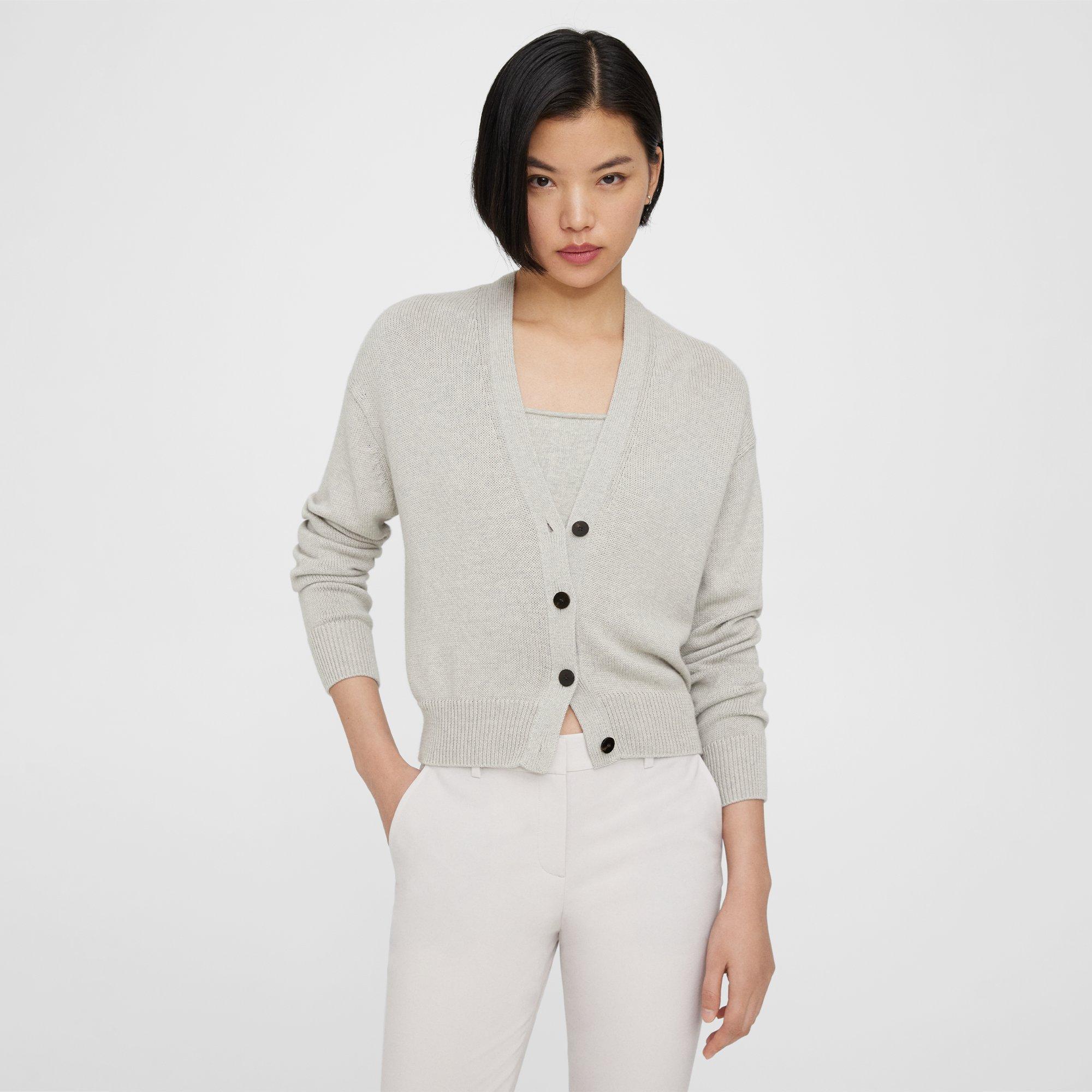 Fine-knit cashmere cardigan - Grey marl - Ladies