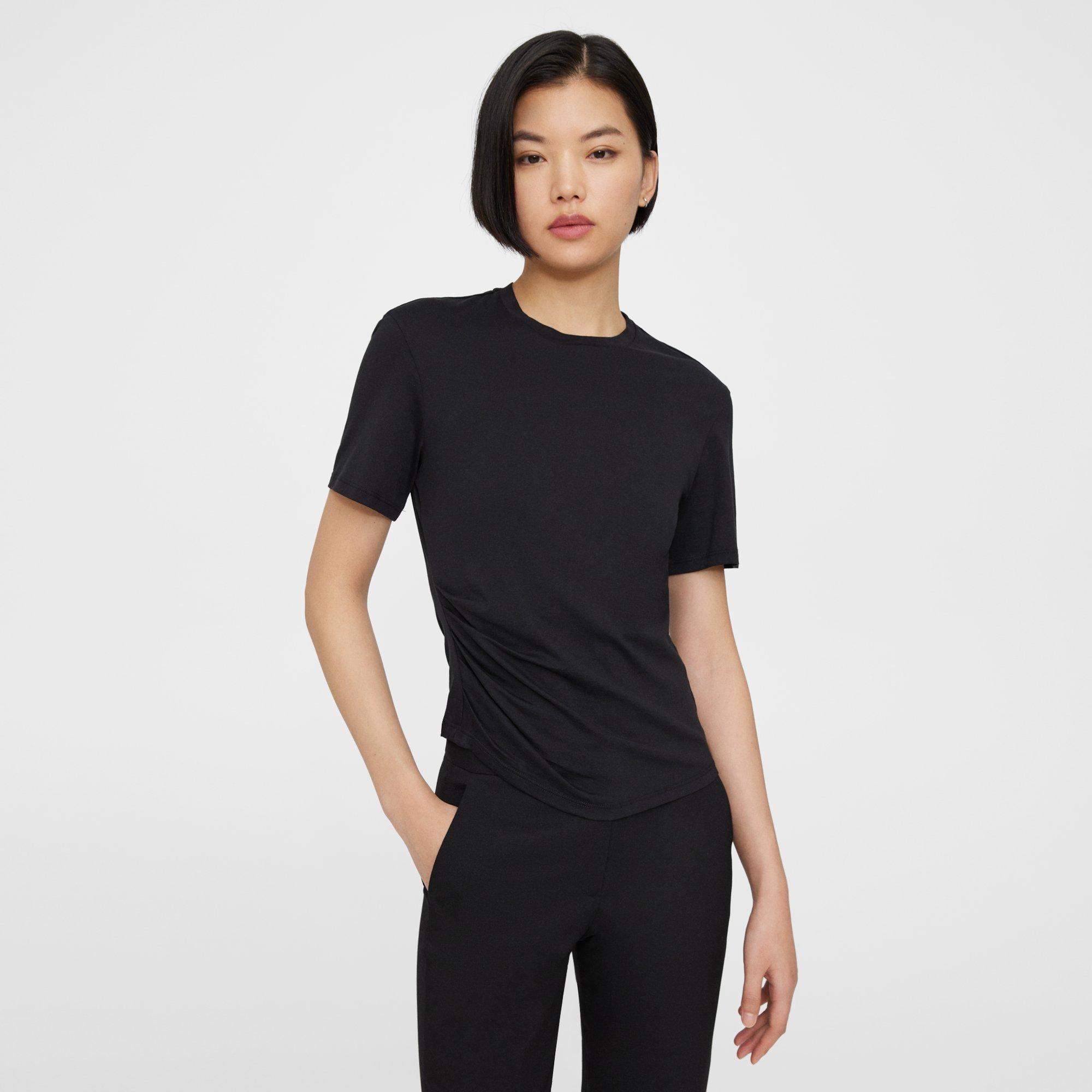 Black Organic Cotton Draped Tee | Theory