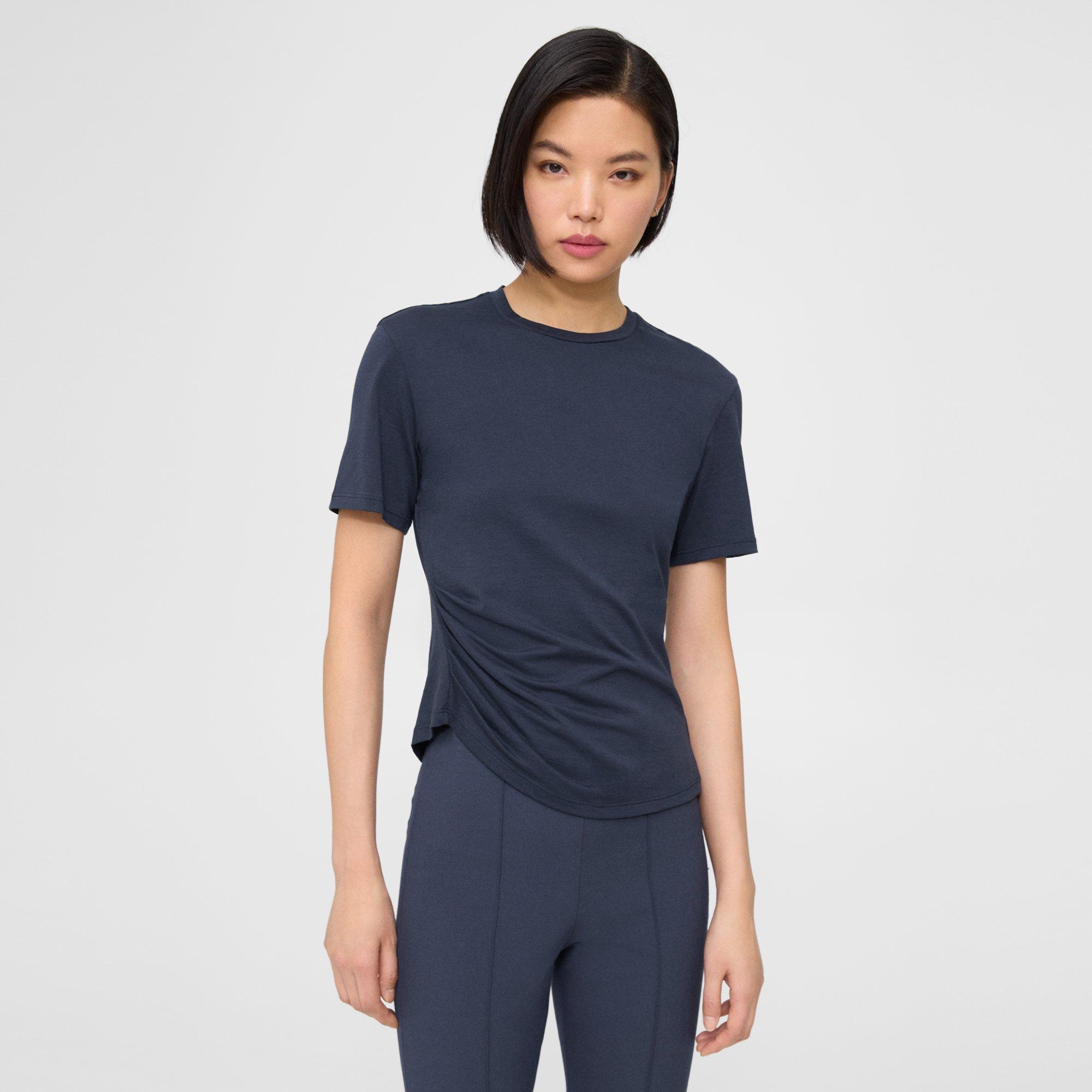 Blue Organic Cotton Draped Tee | Theory