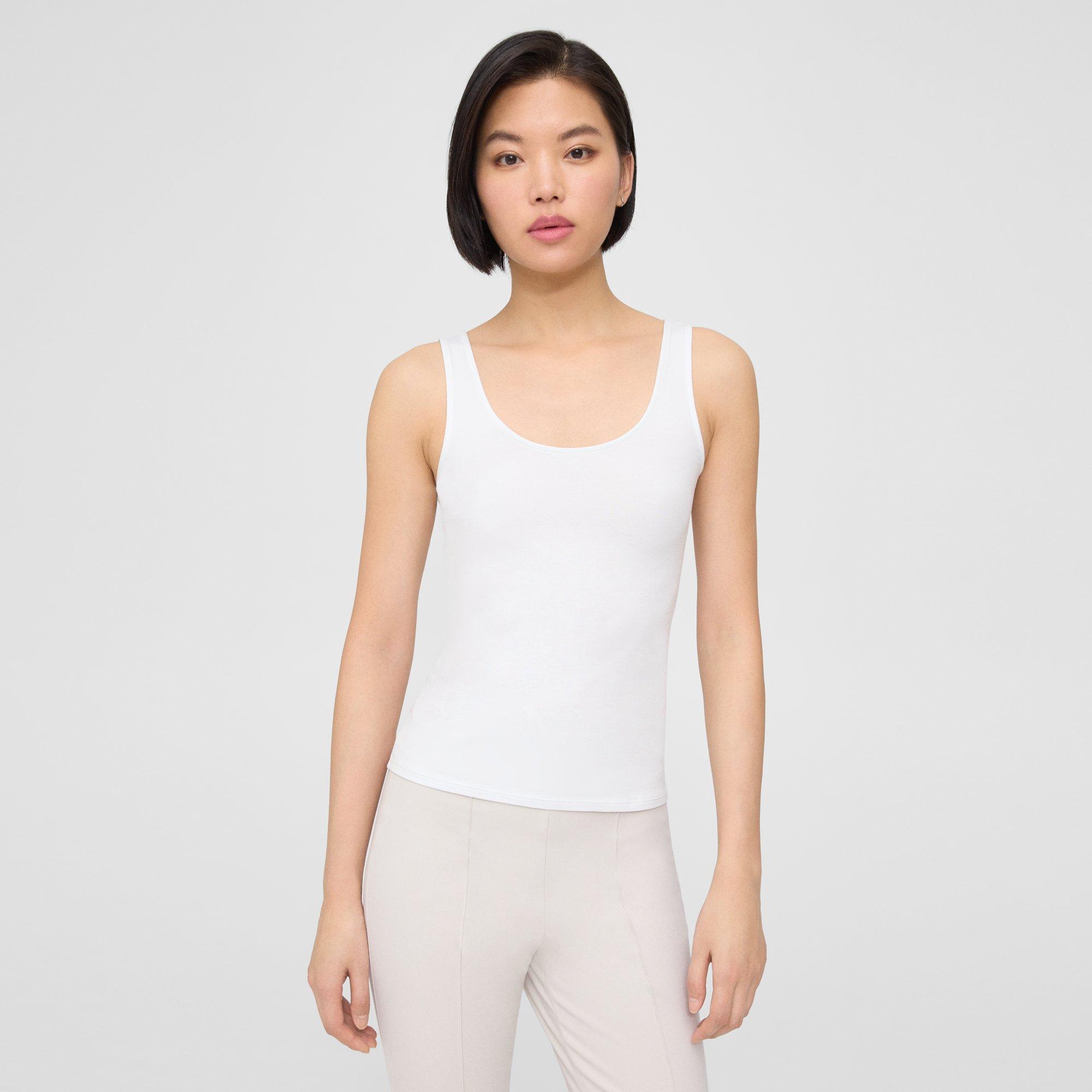 띠어리 Theory Scoop Neck Tank in Stretch Cotton,WHITE