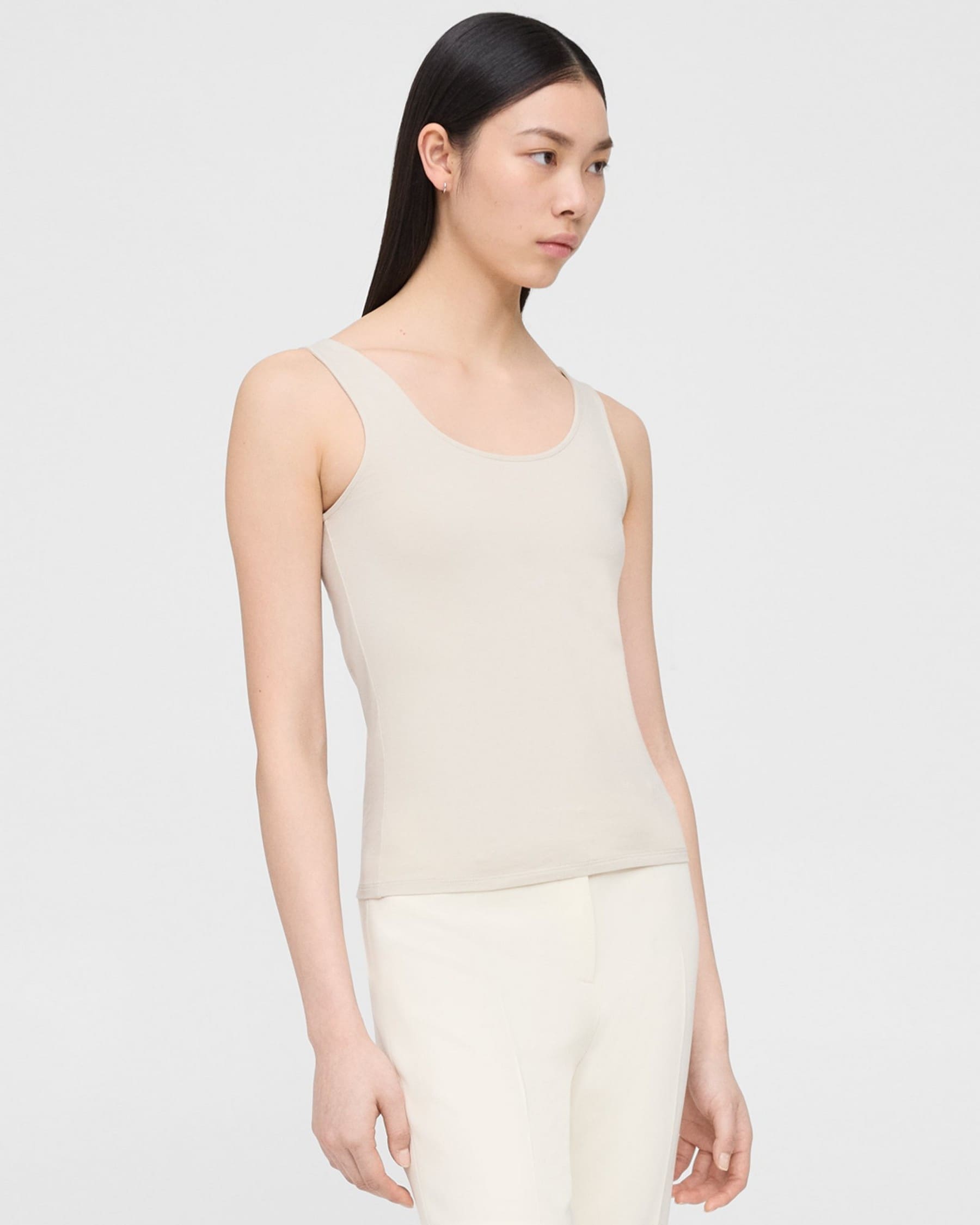 Theory Scoop Neck Tank in Stretch Cotton