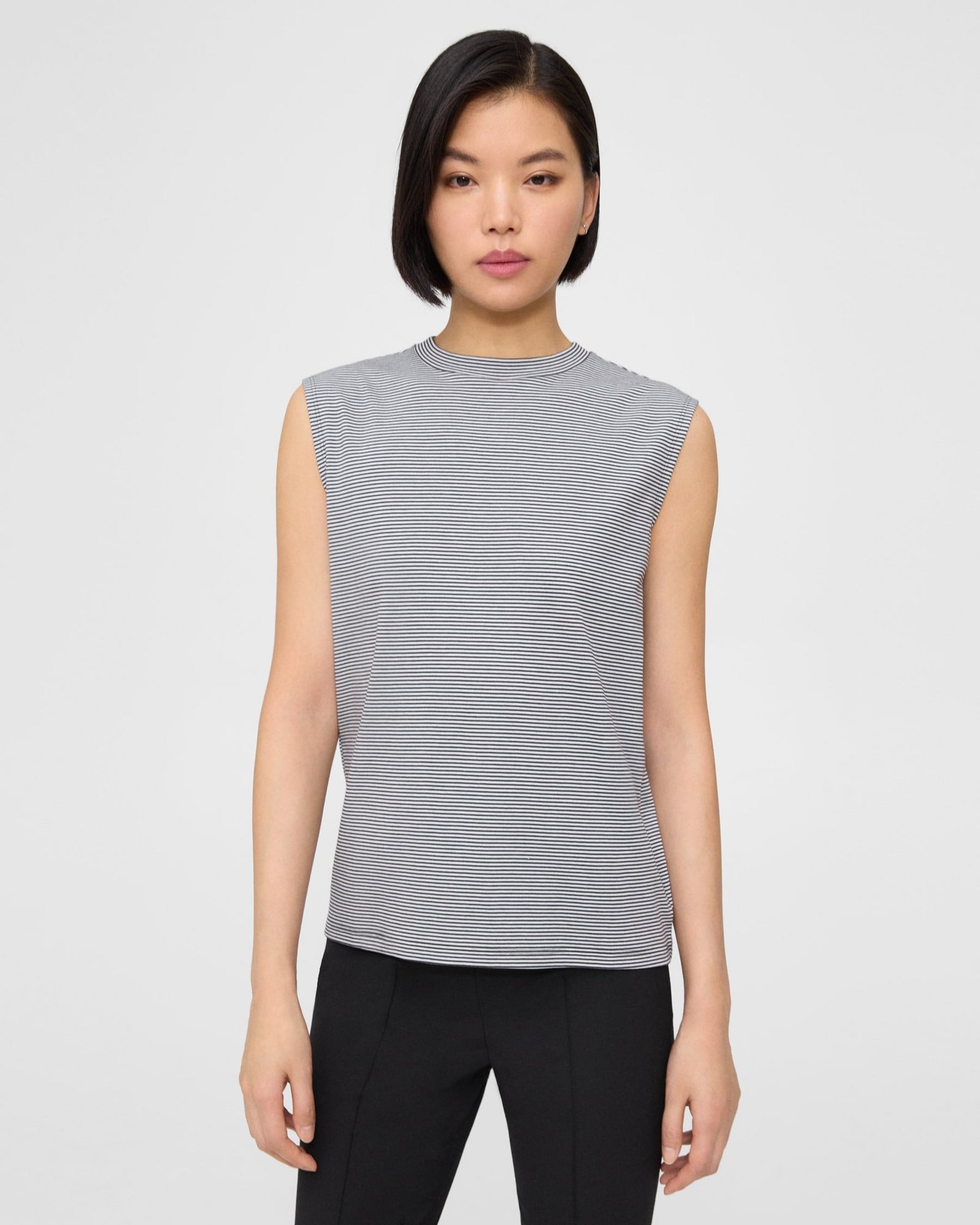 Theory Perfect Cut-Off Tee in Striped Cotton Jersey