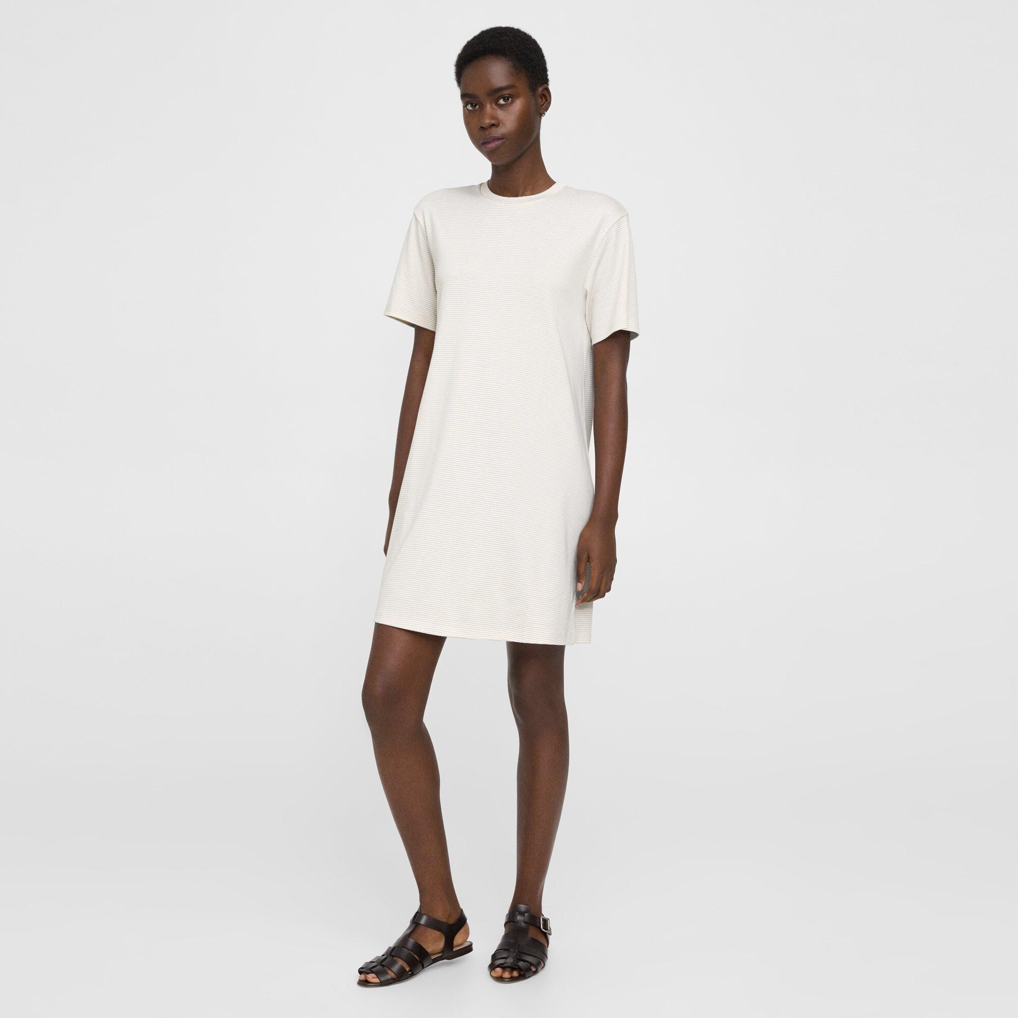 Striped Cotton Jersey Perfect T-Shirt Dress | Theory