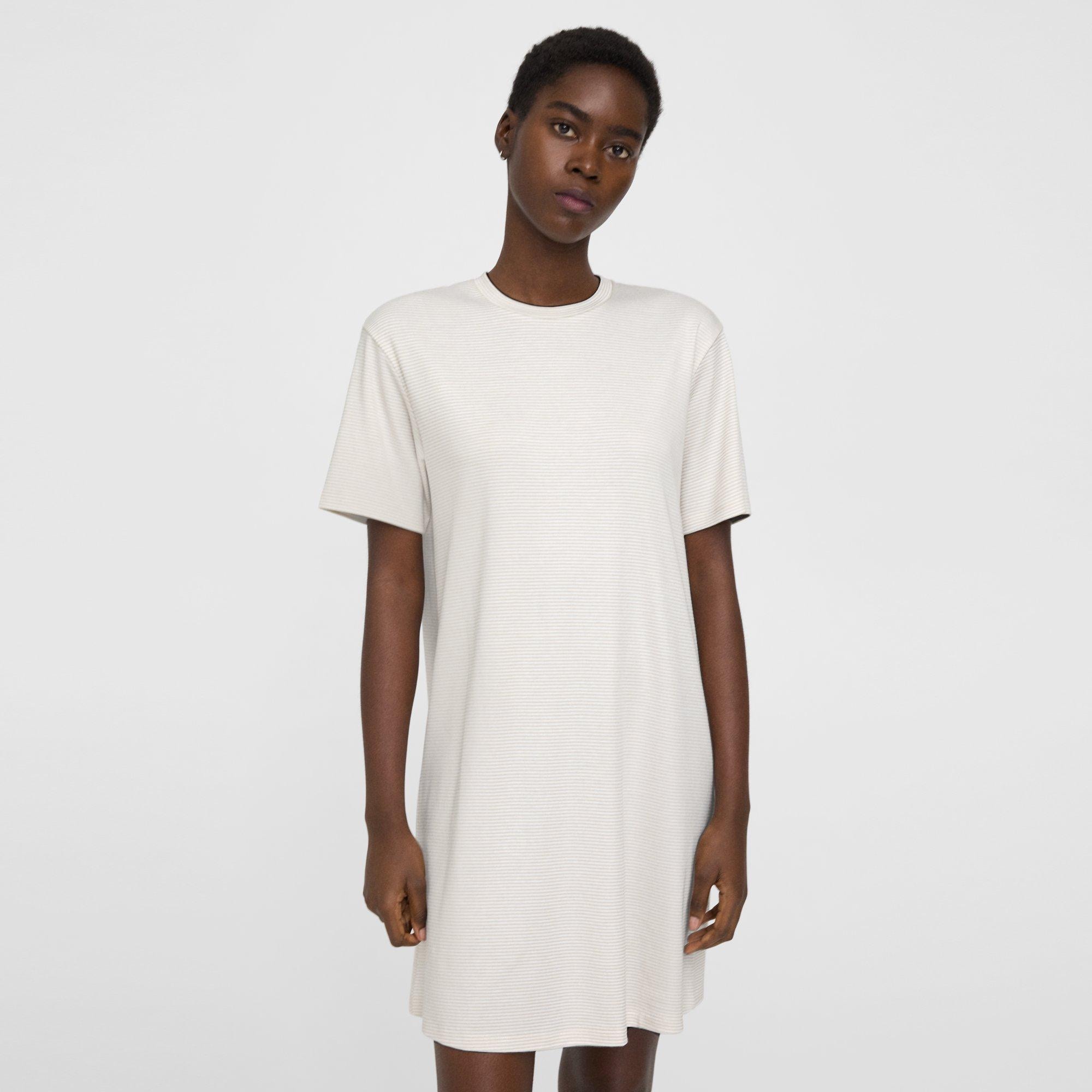 Striped Cotton Jersey Perfect T-Shirt Dress | Theory