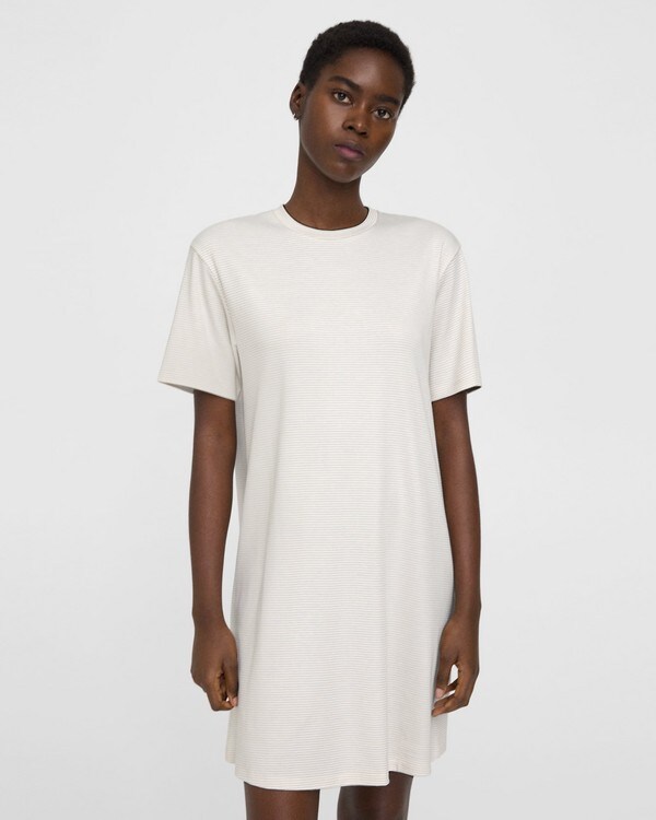 띠어리 Theory Perfect T-Shirt Dress in Striped Cotton Jersey,SAND MULTI