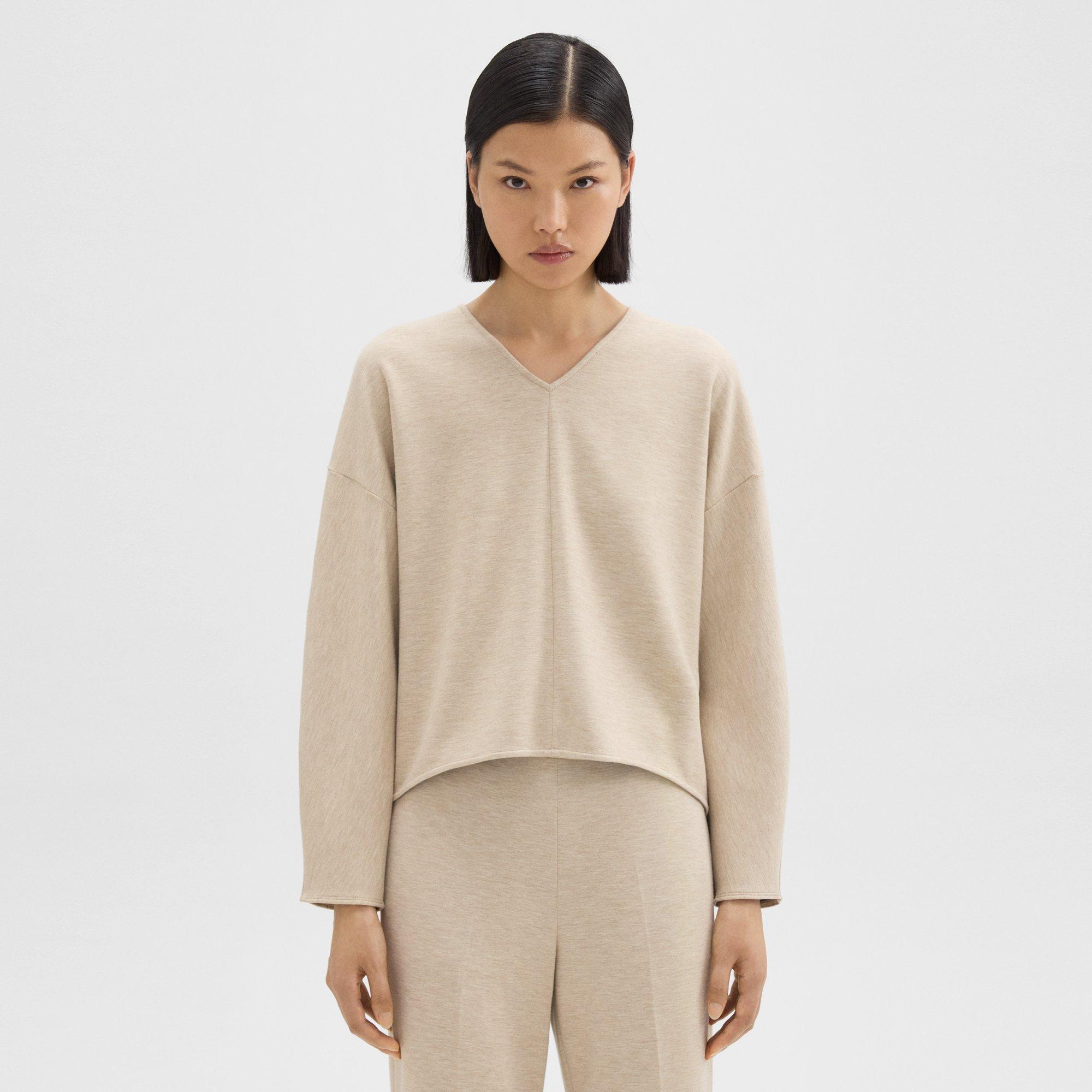 Theory Sculpted V-Neck Top in Double-Knit Jersey