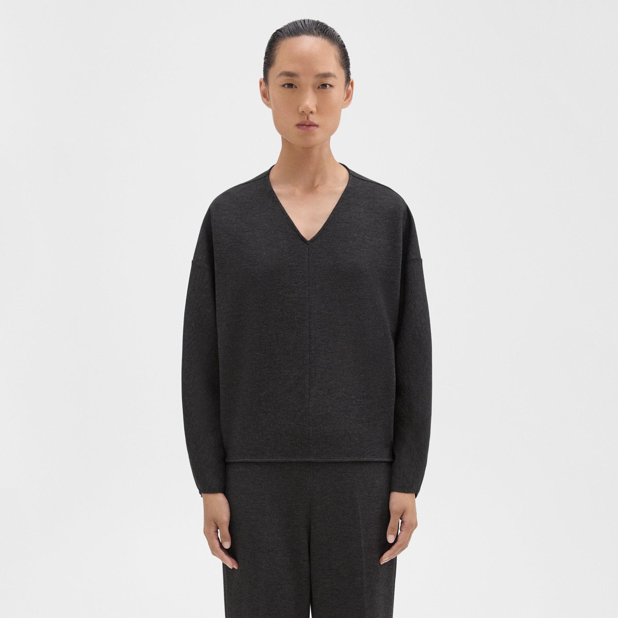 Theory Sculpted V-Neck Top in Double-Knit Jersey