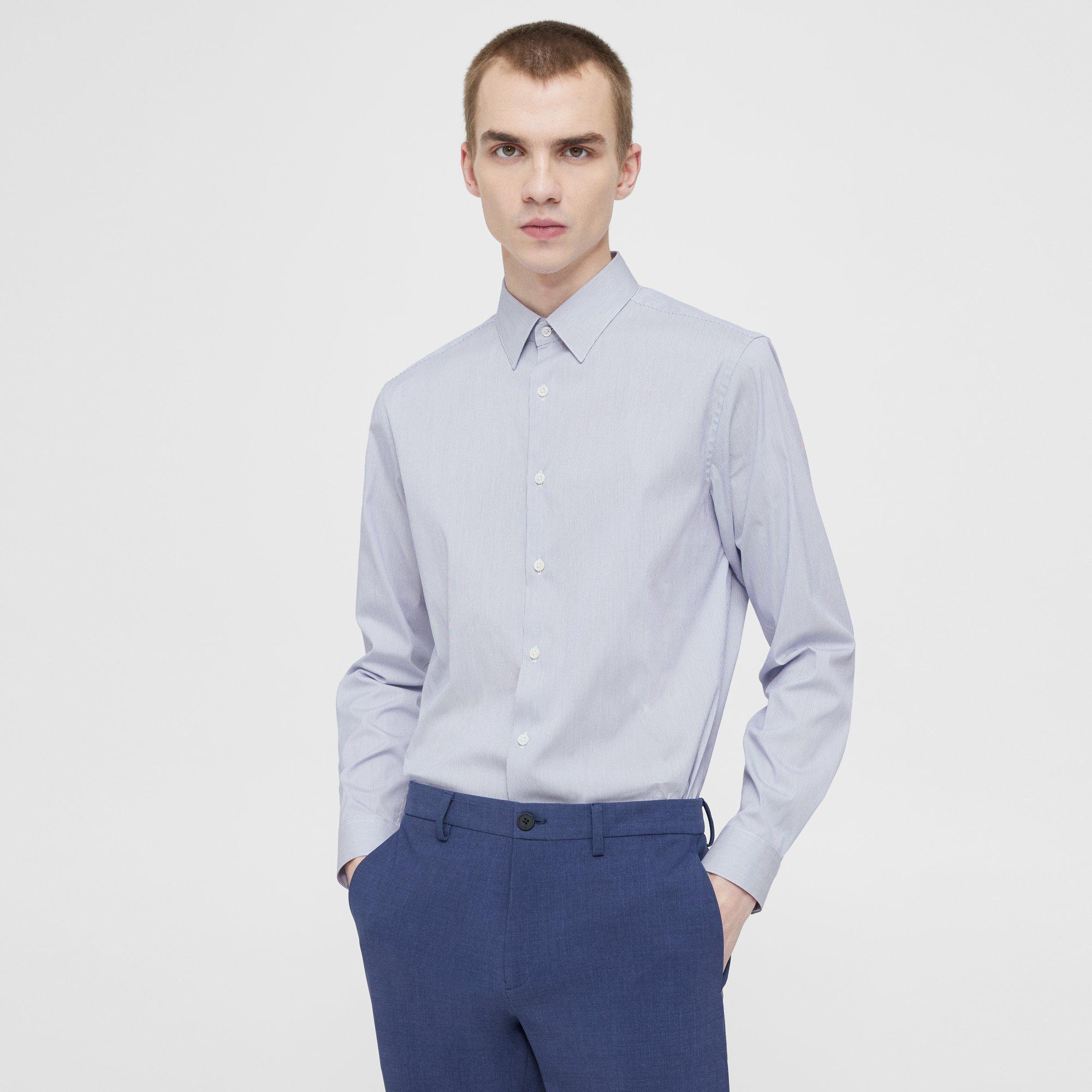 White Striped Cotton Blend Irving Shirt | Theory