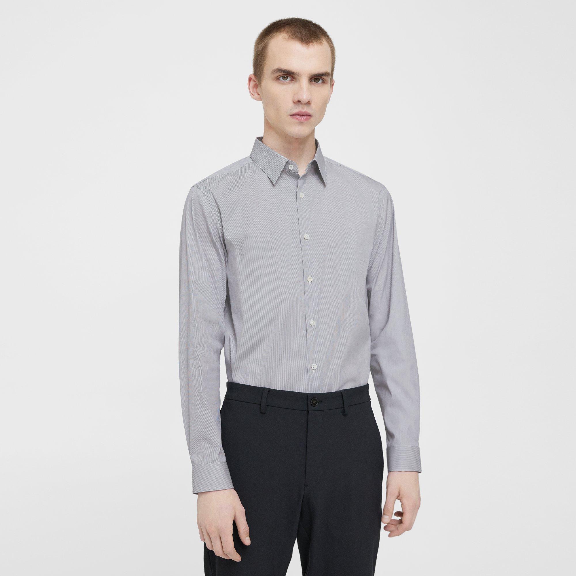 White Striped Cotton Blend Irving Shirt | Theory