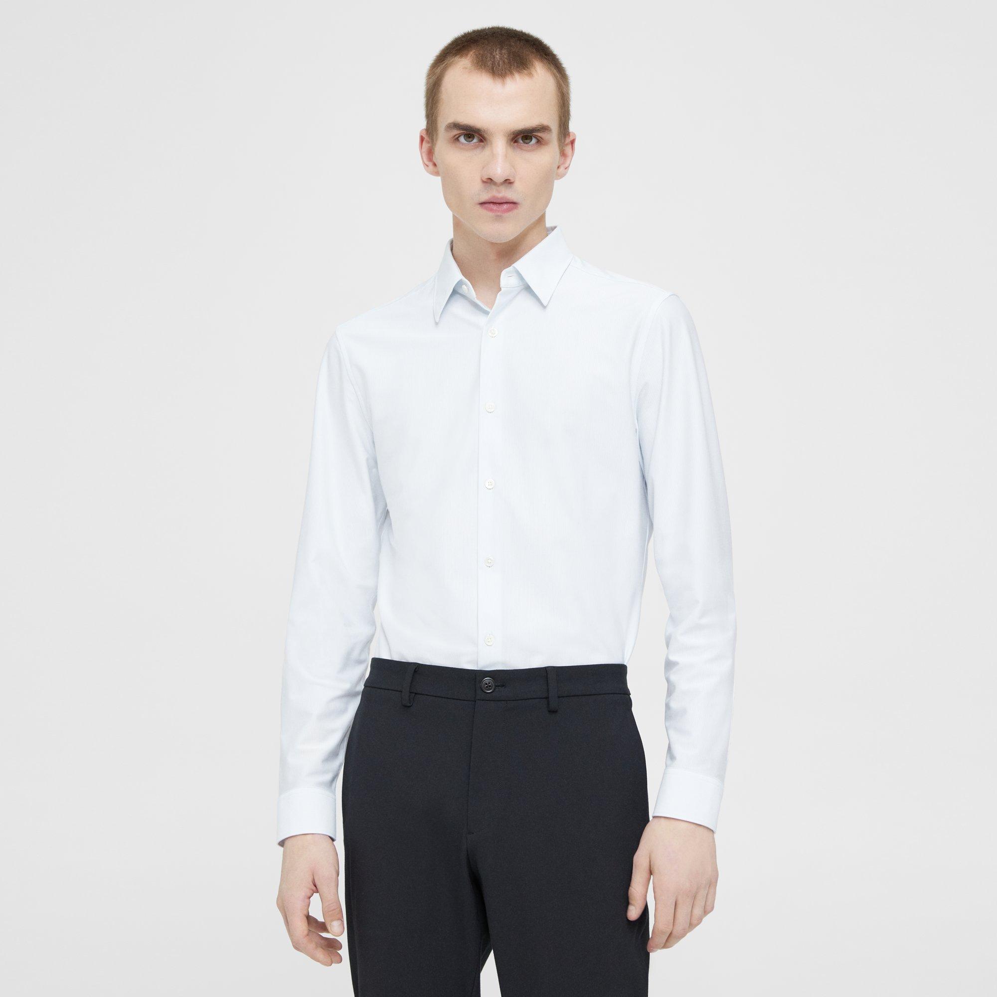 White Striped Cotton Blend Sylvain Shirt | Theory