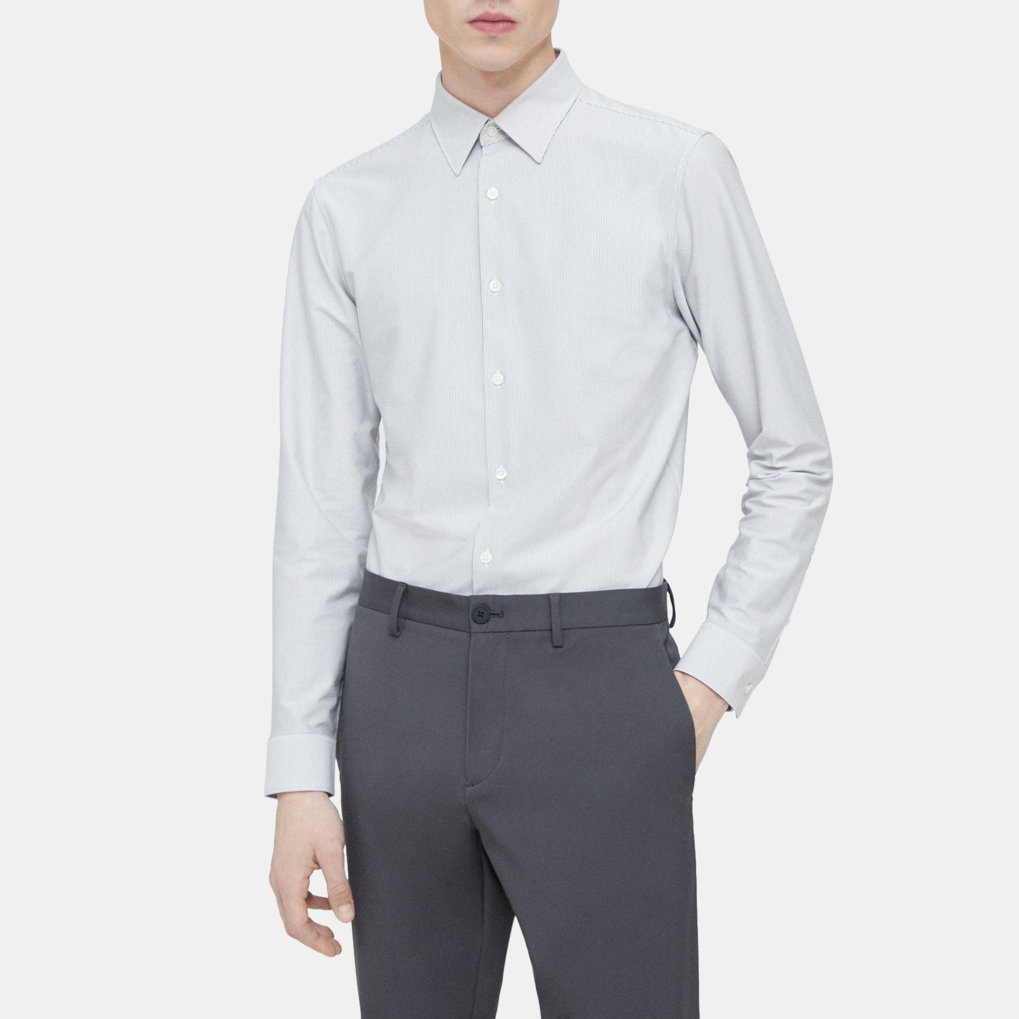 Theory Sylvain Shirt in Striped Cotton Blend