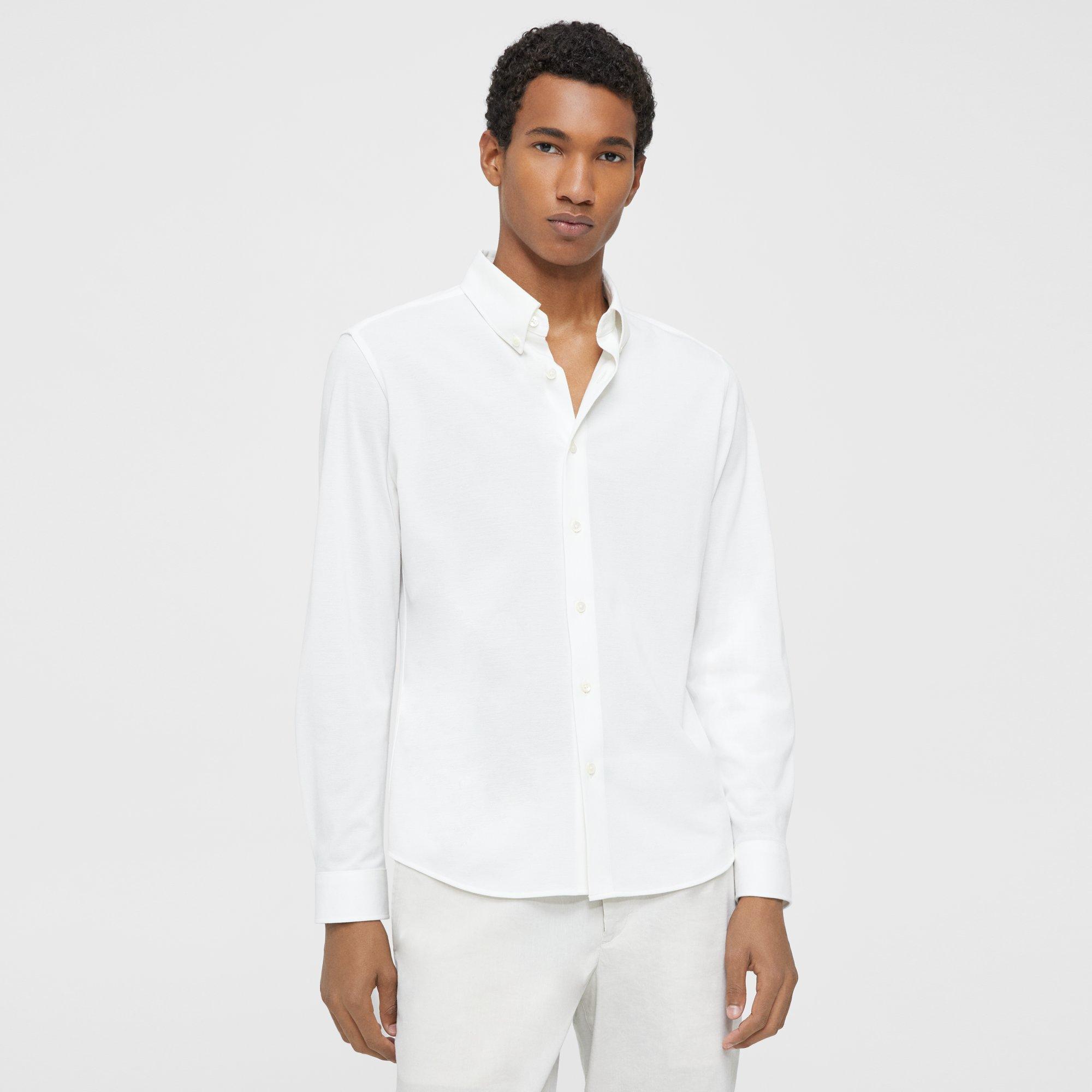 White Structured Piqué Alfred Shirt | Theory