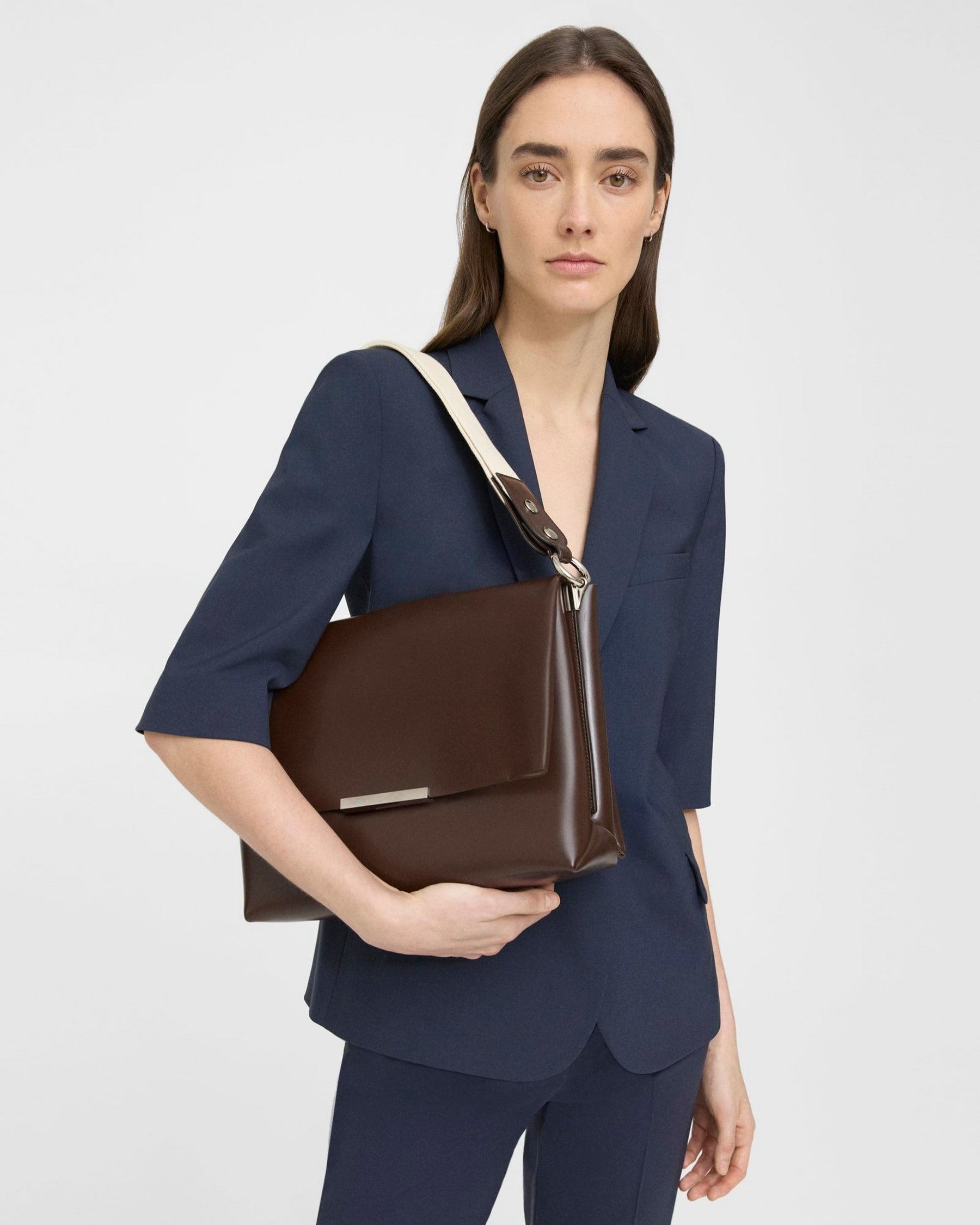 Theory Fold Shoulder Bag in Leather