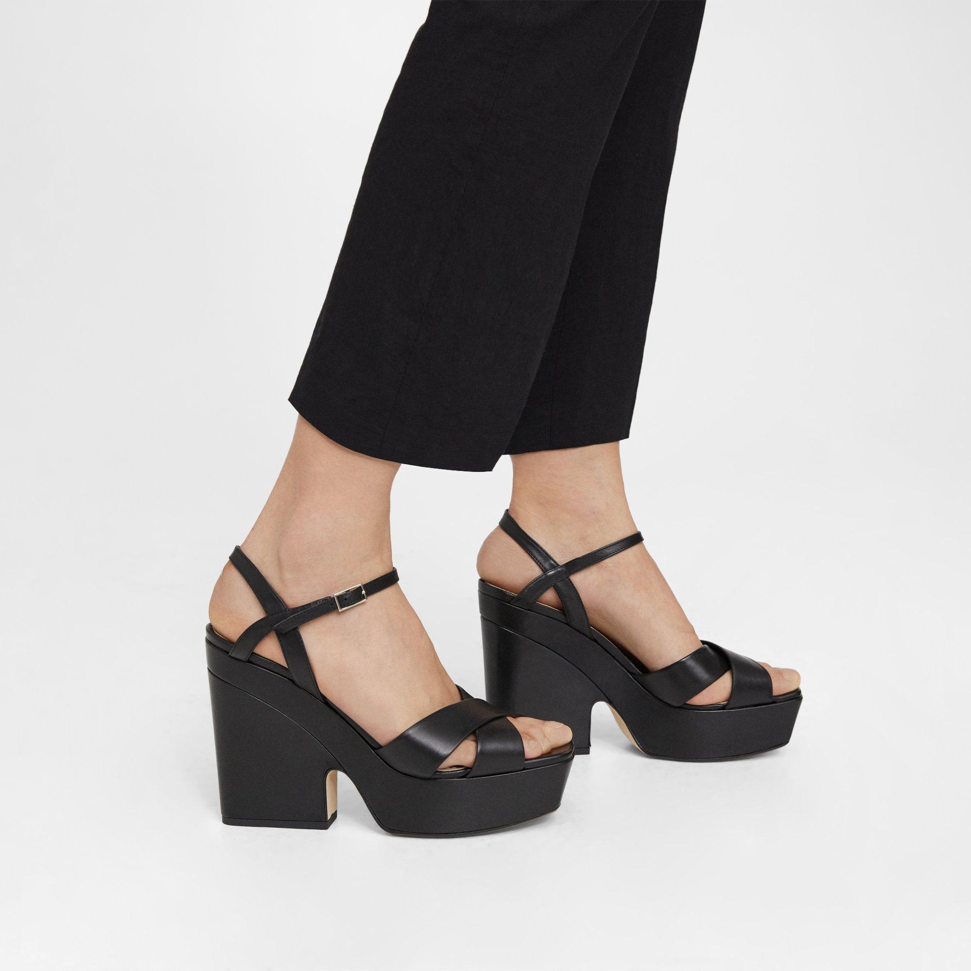 Theory Platform Wedge Sandal in Leather