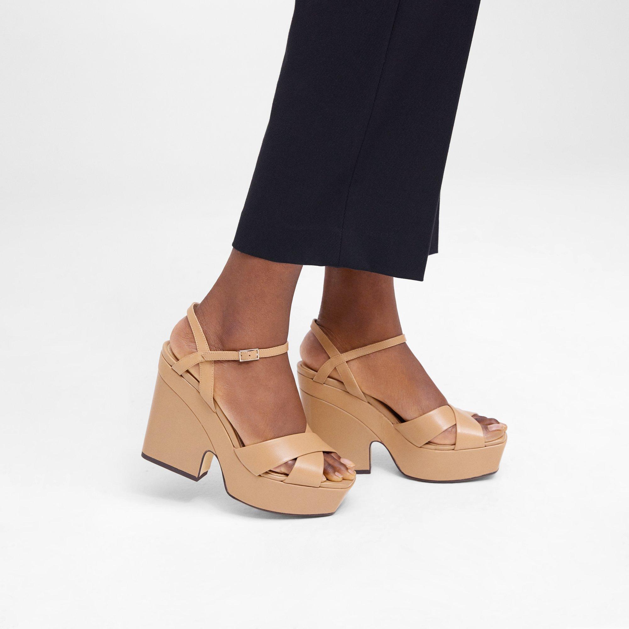 Theory Platform Wedge Sandal in Leather