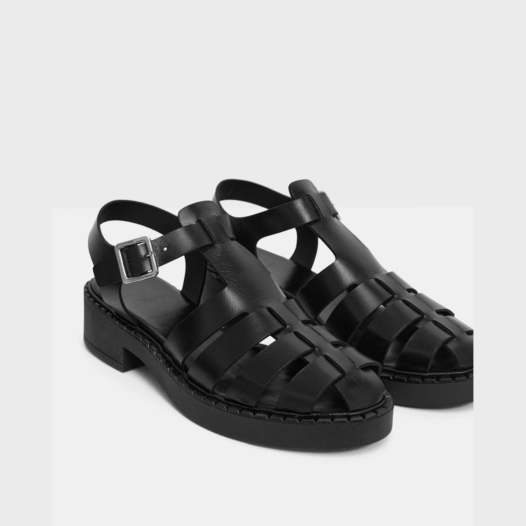 Black Leather Lug Sole Fisherman Sandal | Theory