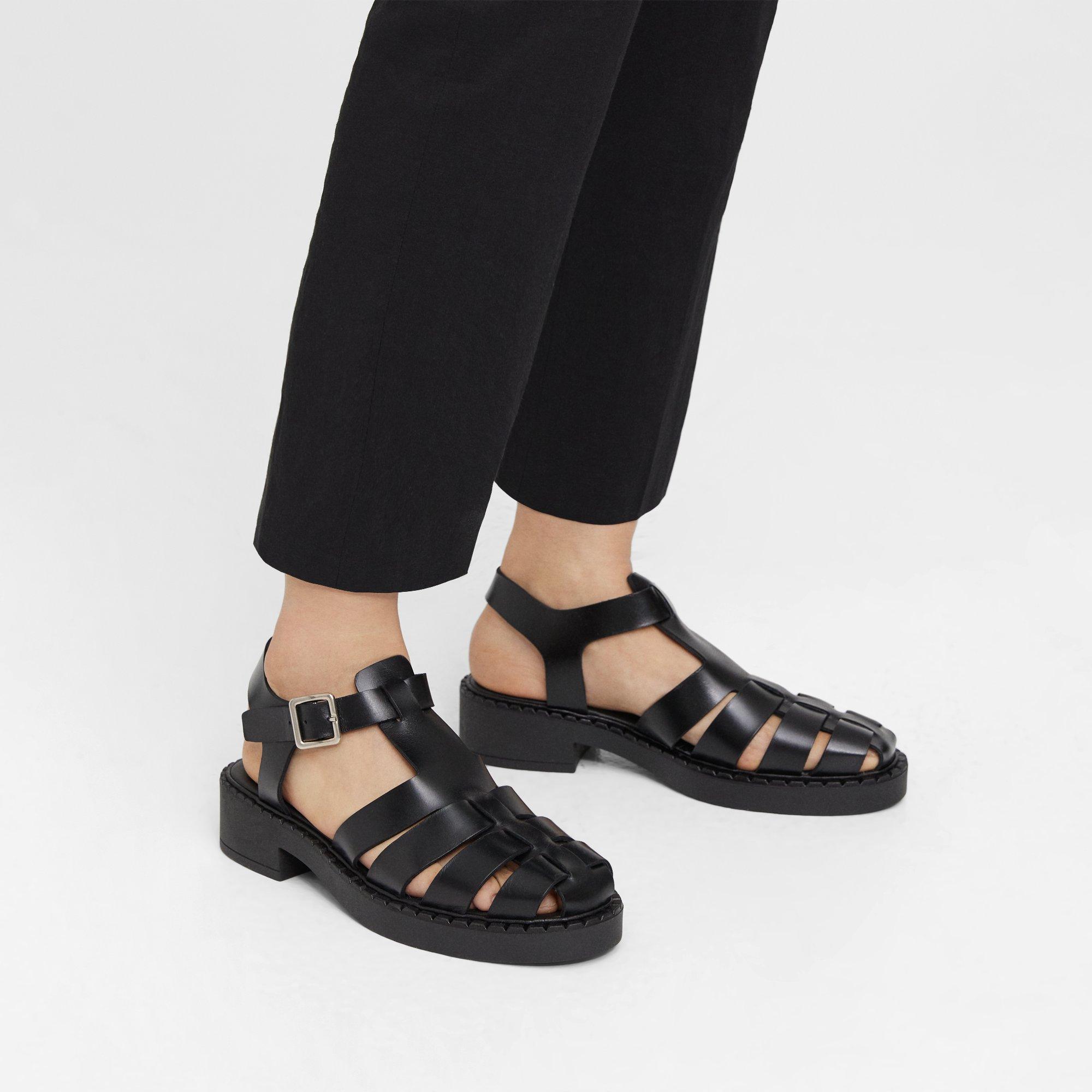 Black Leather Fisherman's Sandal | lupon.gov.ph