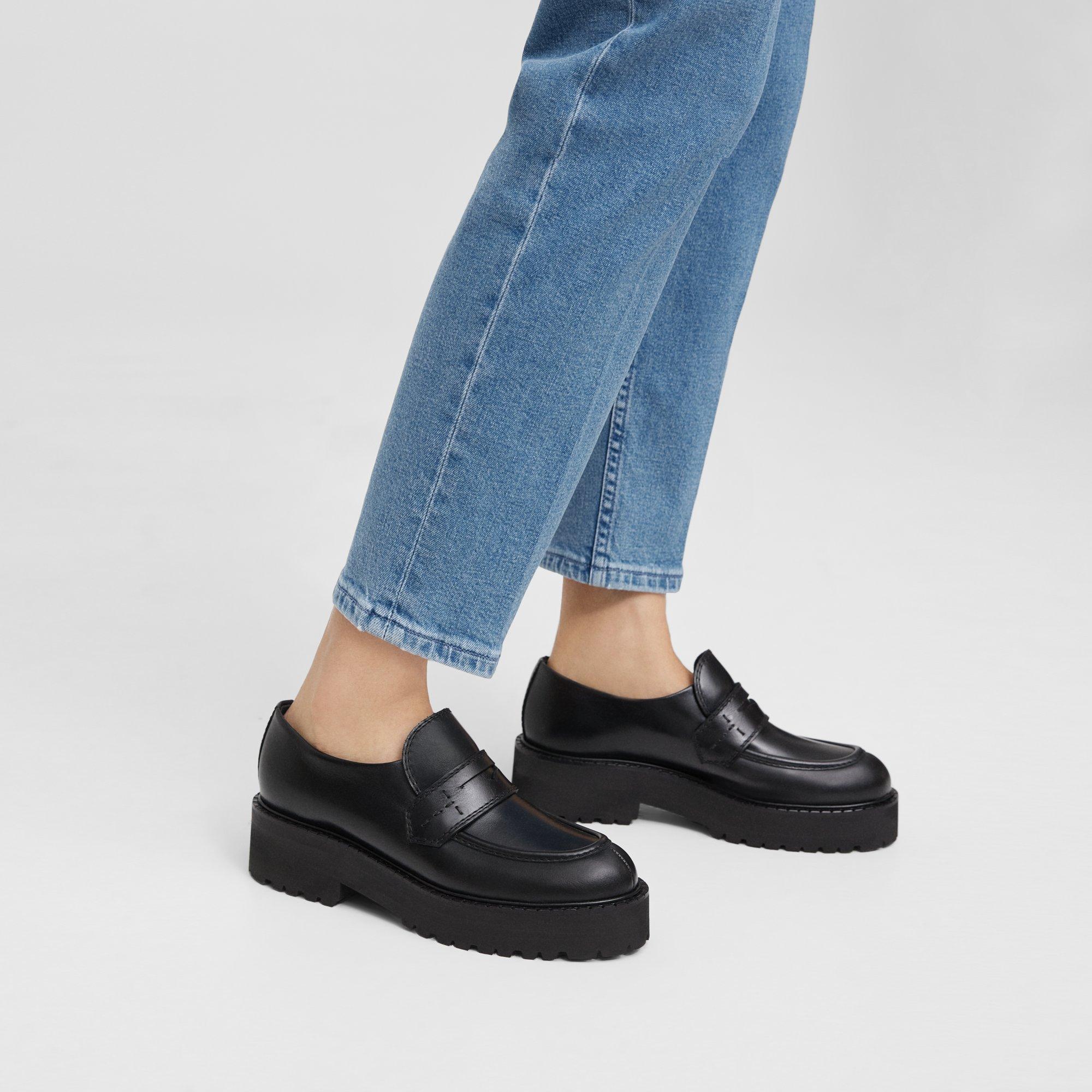 Akademi Efterligning Omvendt Black Leather Platform Loafer | Theory Outlet