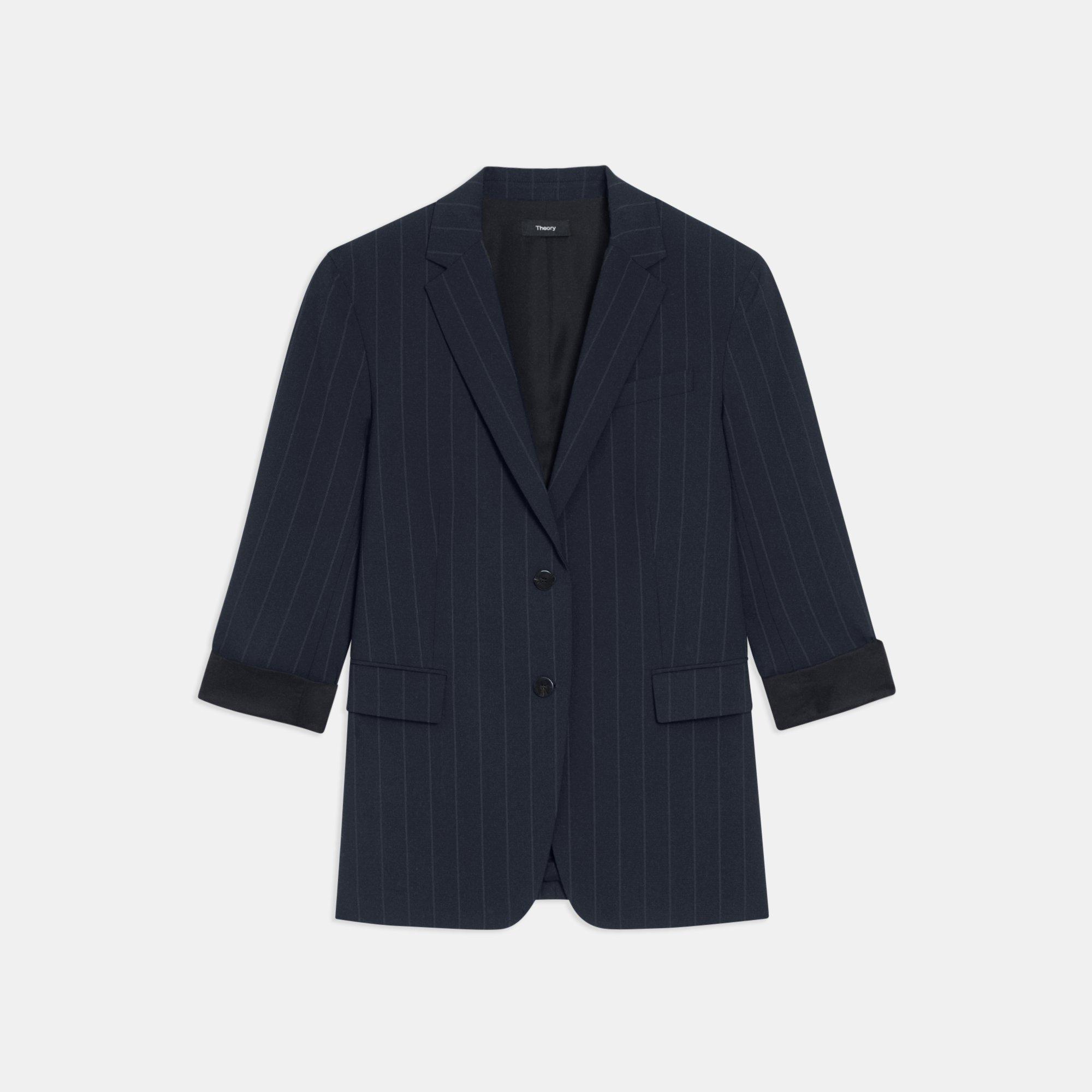 Cuffed Blazer in Striped Stretch Wool